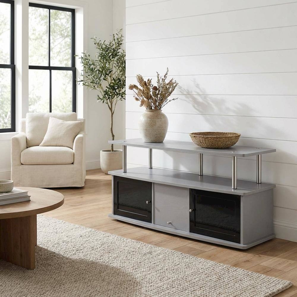 Alt View 1. FurniFact - Gray TV Stand with 3 Cabinets and Shelf for 55-Inch TVs - Gray.
