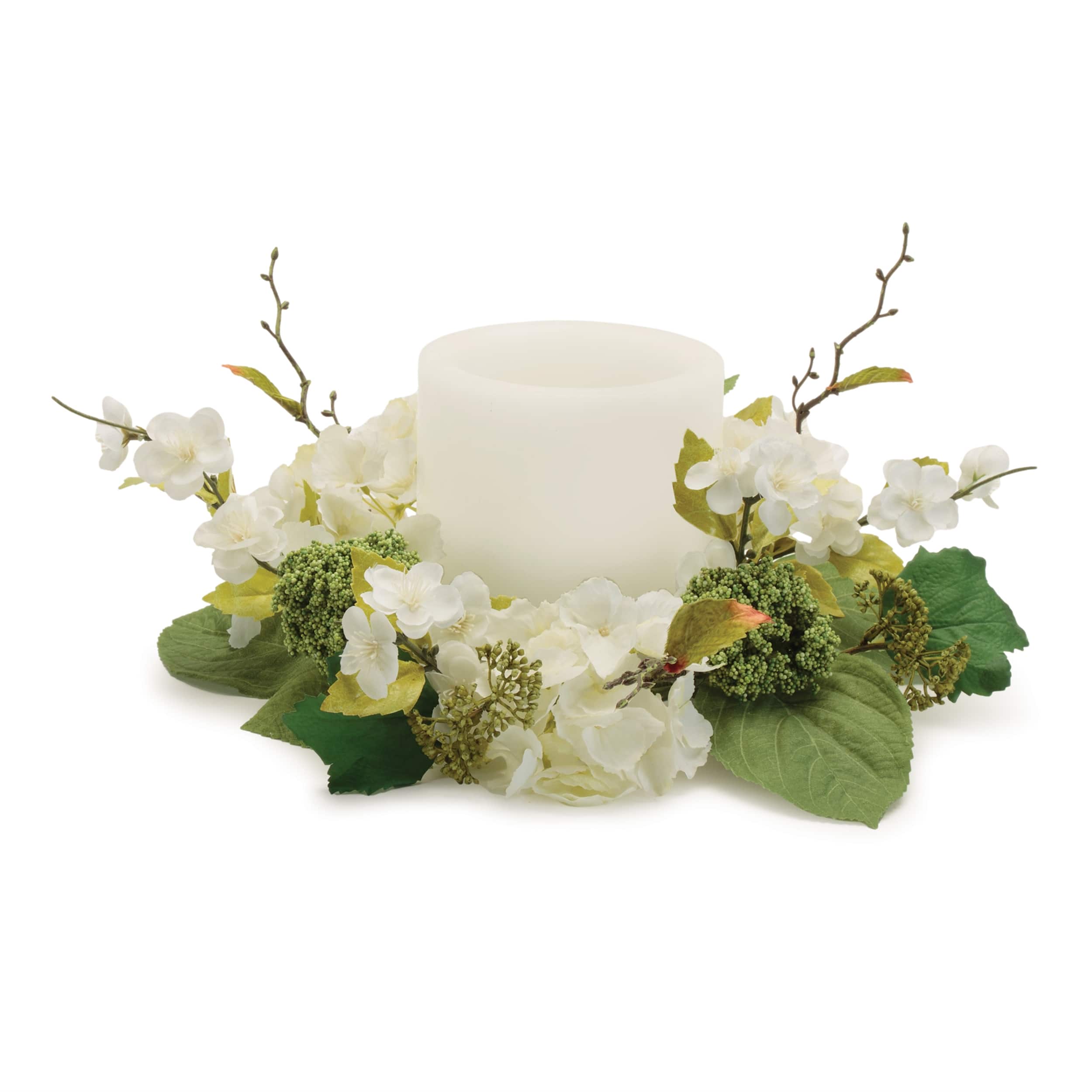 BreeBe - Hydrangea Floral Candle Ring (Set of 2) - White, Green