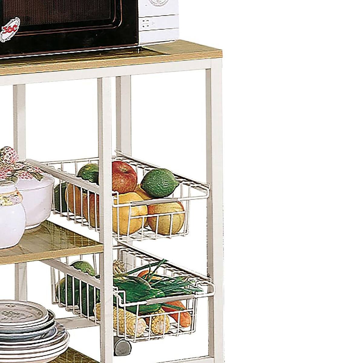Back. Loheer - Loheer Microwave Cart with Storage Rolling Kitchen Cart Small Kitchen Island Natural Brown White - White.