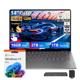 HP - Upgraded - OmniBook X 14" 2K AI Touch Laptop,Snapdragon X Plus X1P-42-100,16GB RAM,2TB SSD+1TB Dock,Backlit,Win 11 Pro - Silver