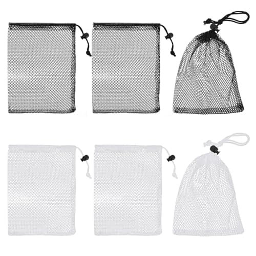 Vulpecula Spade - 6PCS Small Mesh Drawstring Bags, 7.87 × 5.9 Inch Nylon Mesh Bag, Mesh Bags with Cord Lock, Net Bag for Travel Goods - Black White