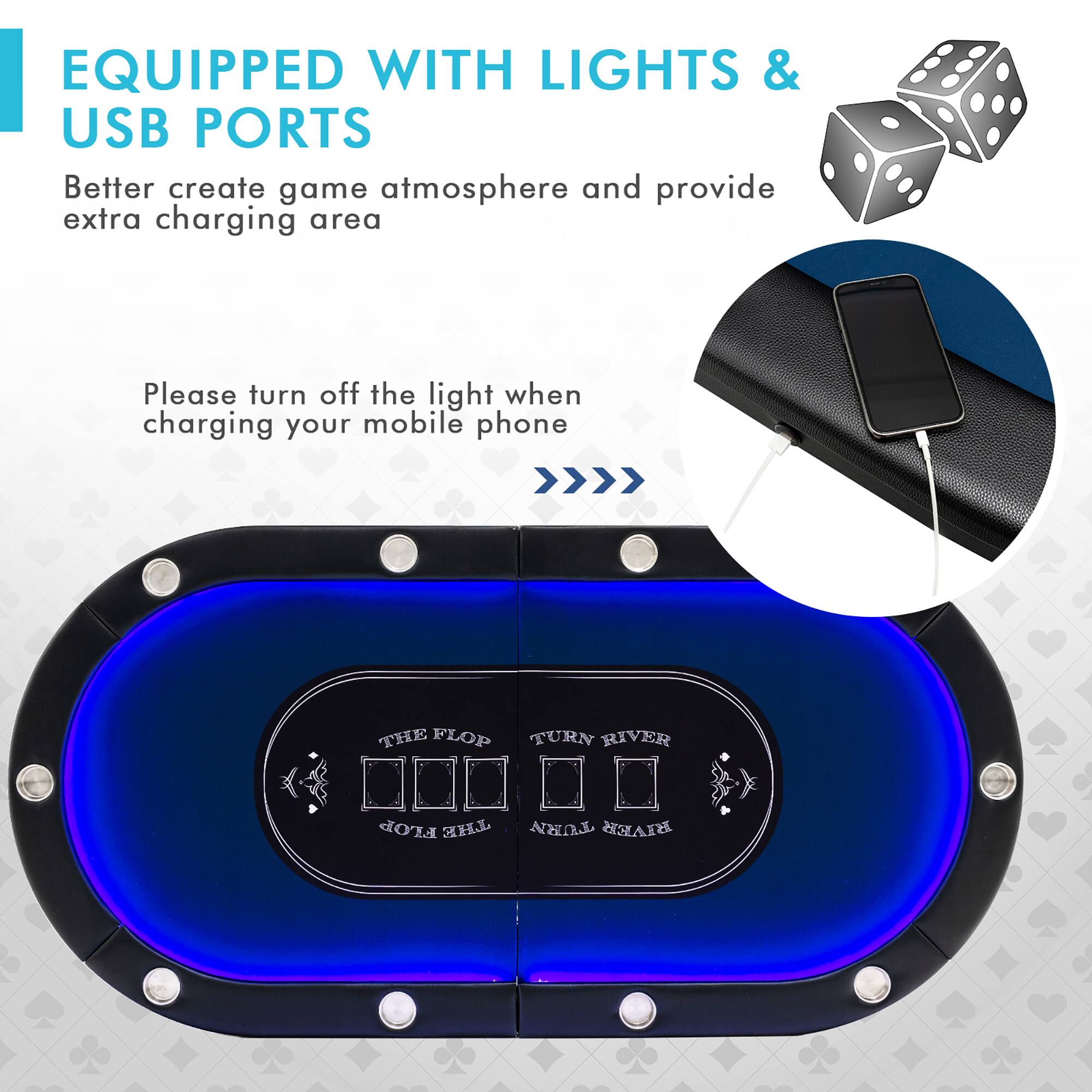 Costway Foldable 10 Player Poker Table Casino Texas Holdem W/ LED