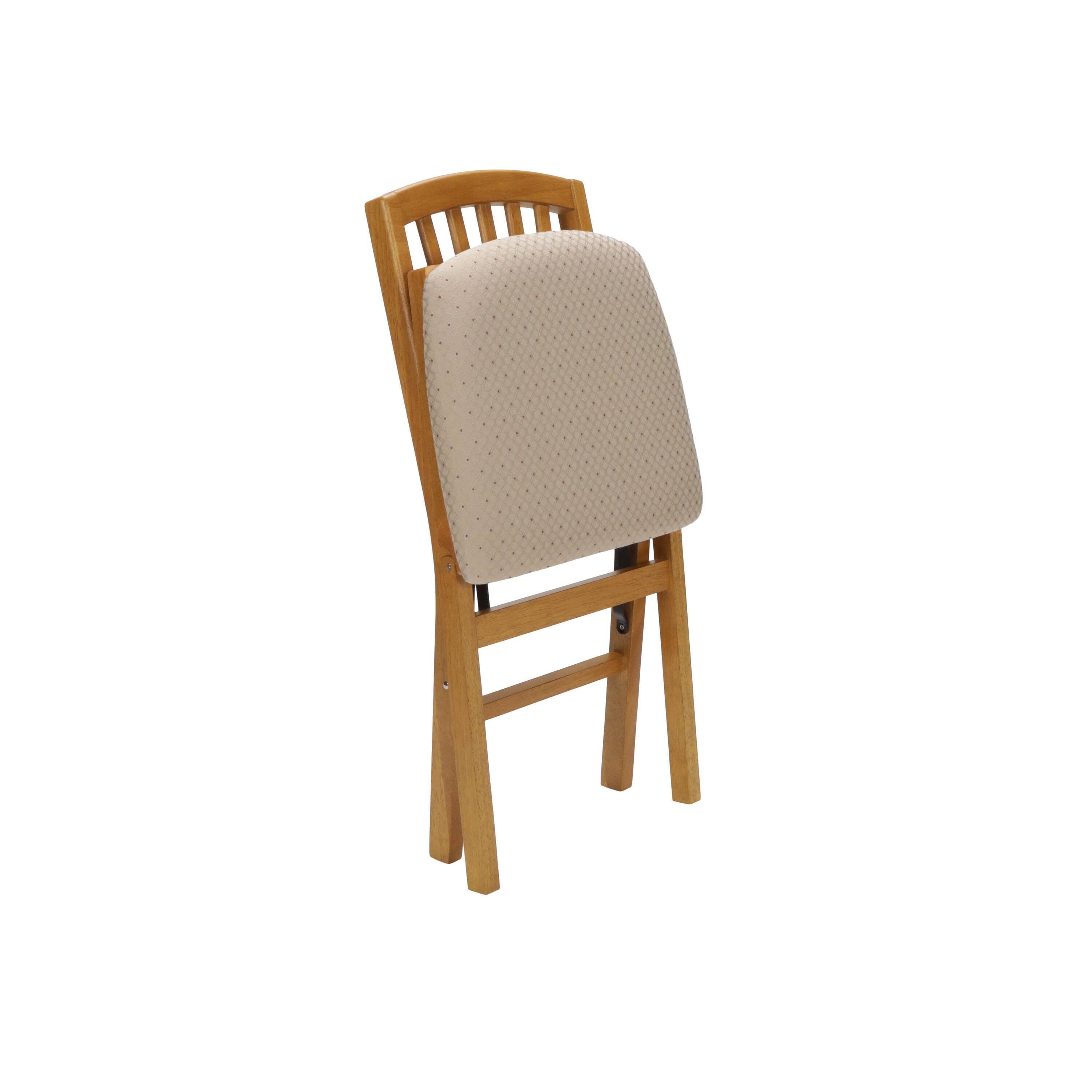 Angle. Stakmore - Stakmore Mission Fusion Folding Chair, Oak Frame with Blush Fabric - Brown.