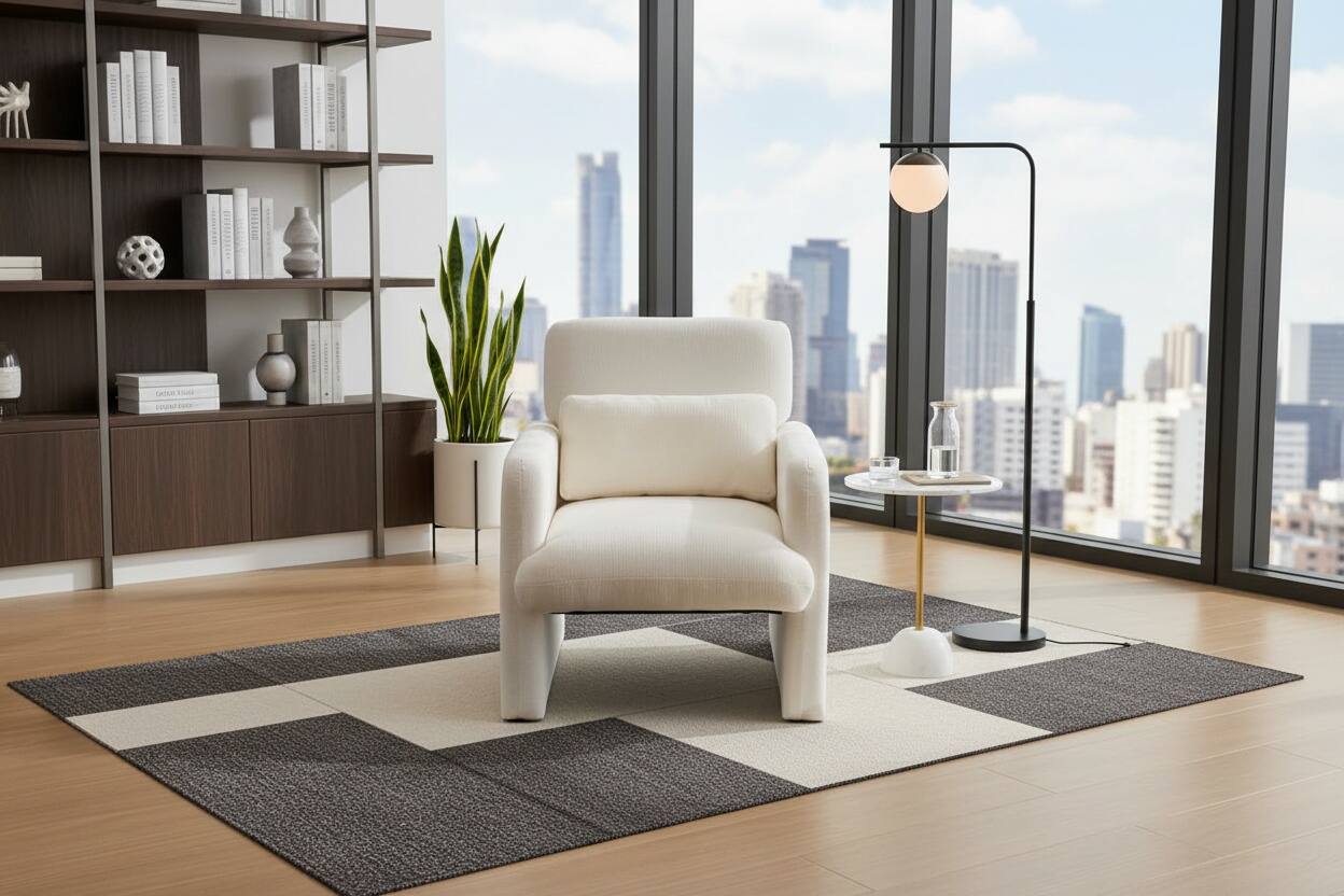 Alt View 4. Forest'nSky - Modern Office Chair in White Boucle Fabric - Upholstered Ergonomic Armchair for Desk & Lounge,Ancient White - Ancient White.
