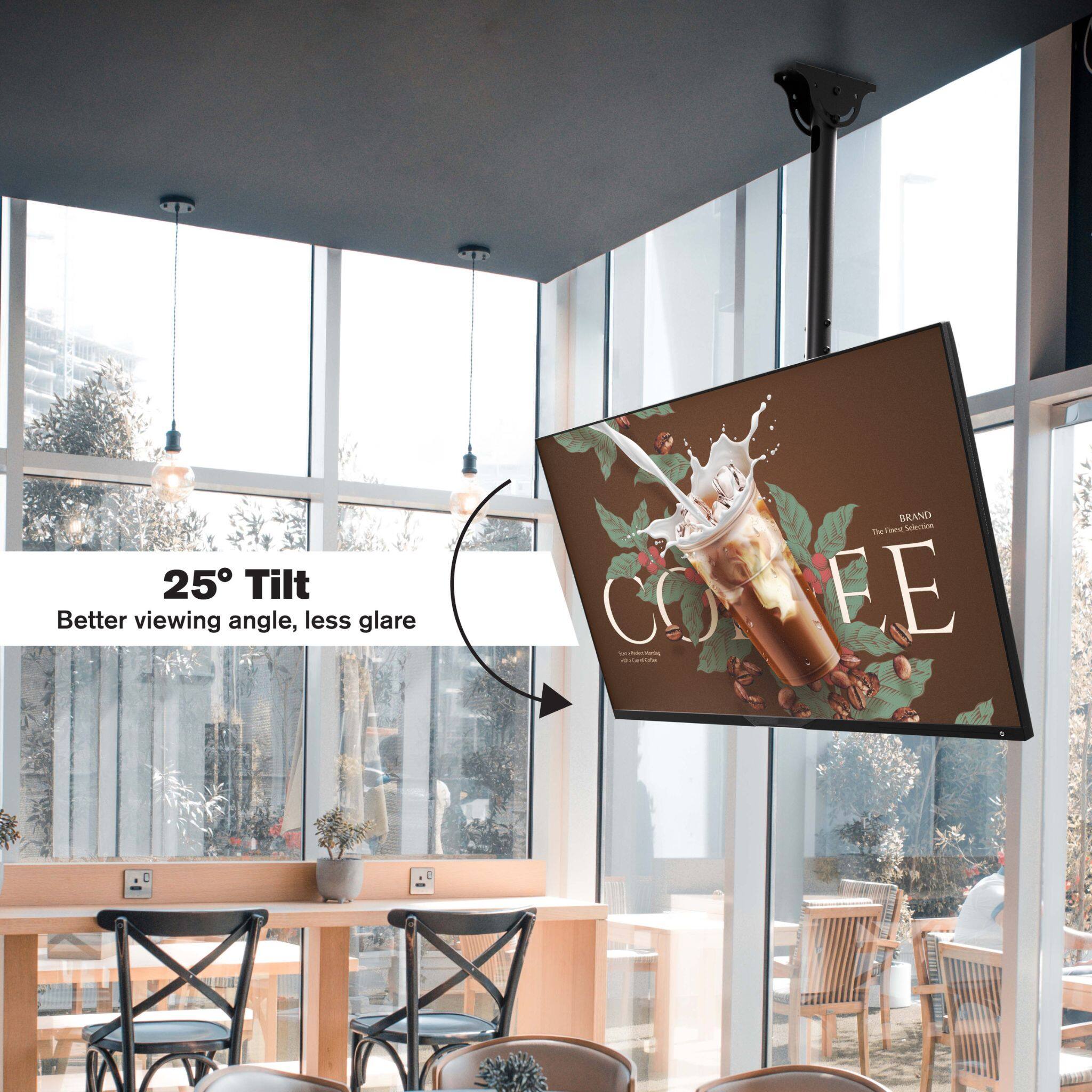 25° Tilt  
Better viewing angle, less glare  

BRAND  
The Coffee Shop  

COFFEE  
You can't resist it