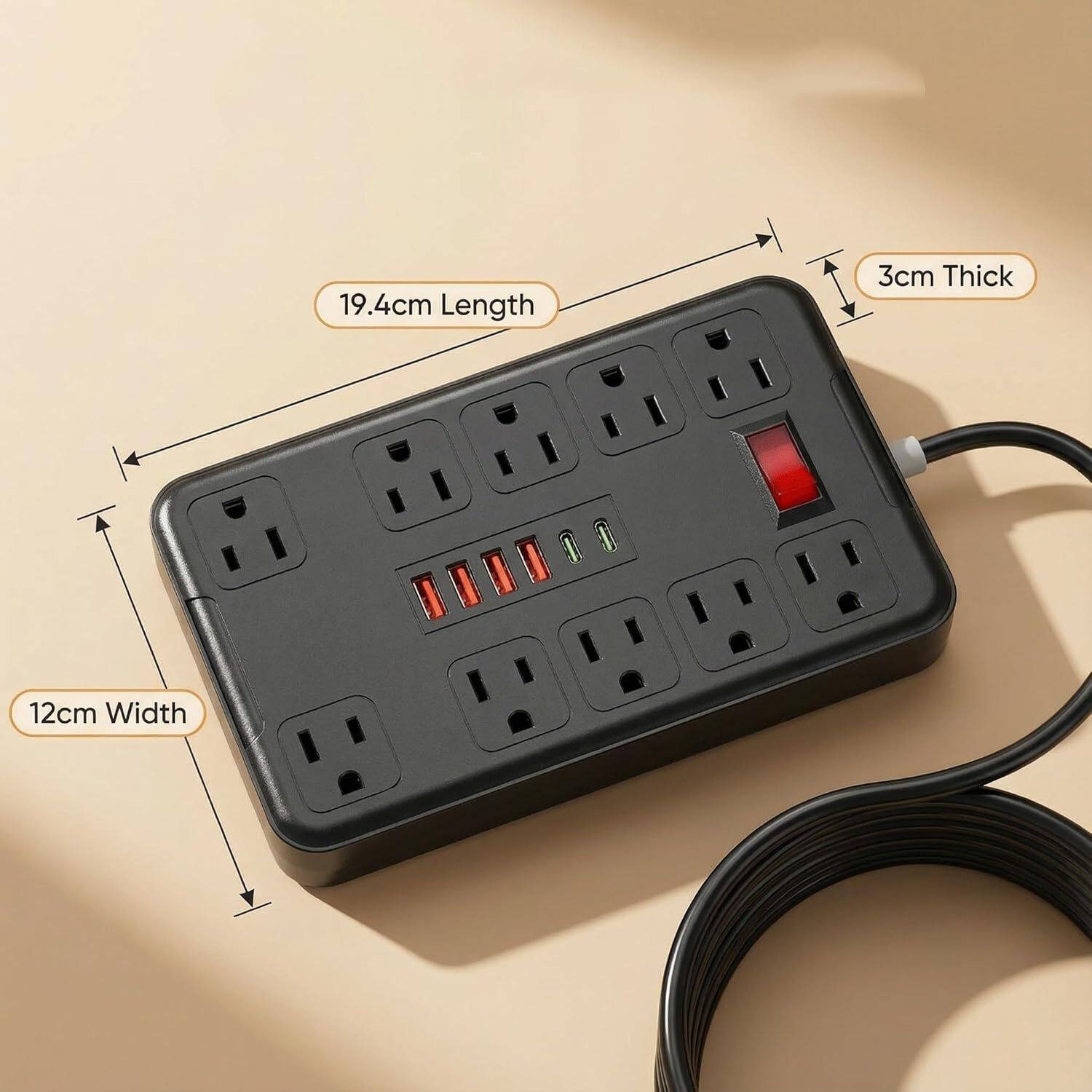 19.4cm Length, 3cm Thick, 12cm Width