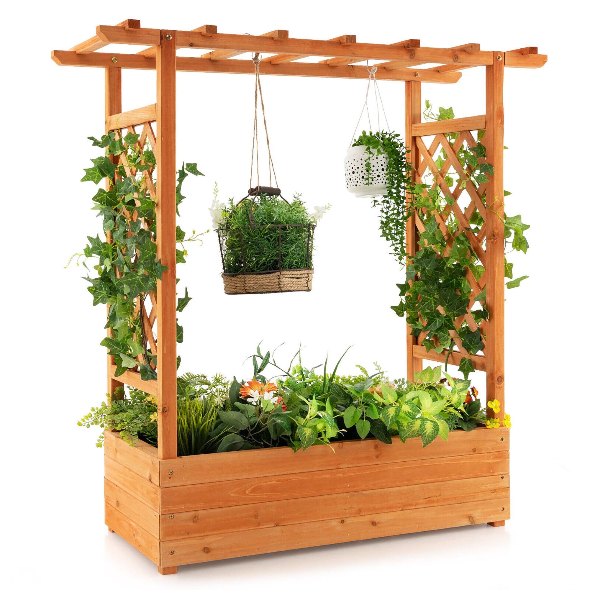 Alt View 9. Gymax - Gymax 2PCS Raised Garden Bed Planter Box w/ Side & Top Trellis for Vine Climbing Plants - Orange.