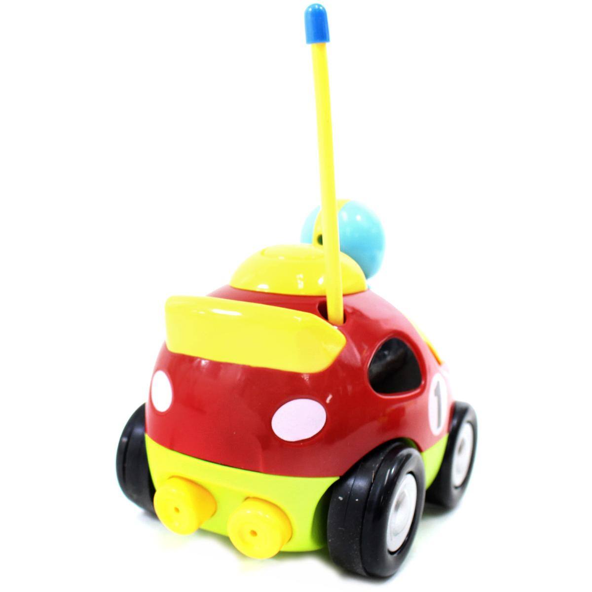 Back. JuzToys - 4" Cartoon Remote Control Race Car – Flashing Lights, Honking Sounds, and Removable Figure, RC Toys for Kids – Red - Red.