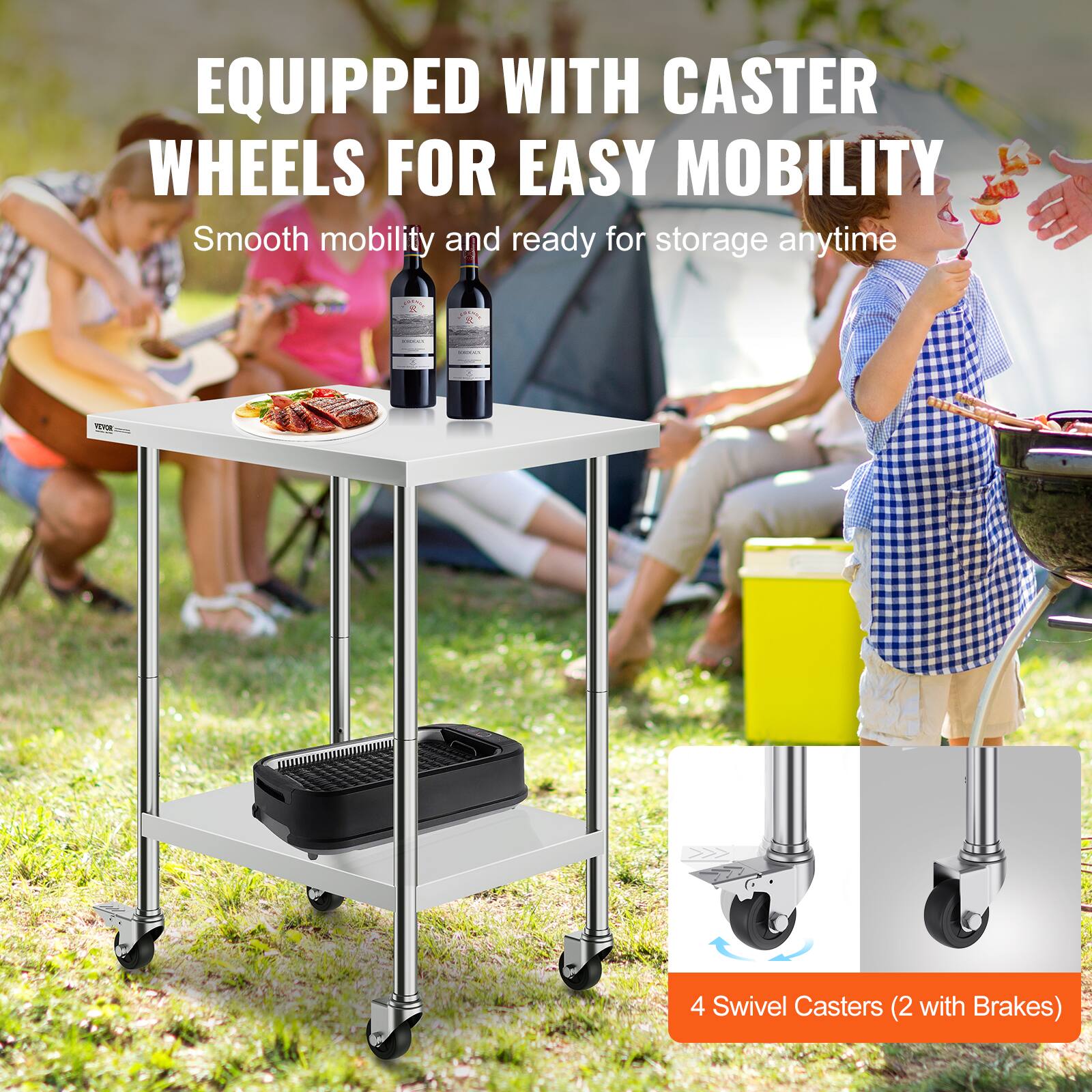EQUIPPED WITH CASTER WHEELS FOR EASY MOBILITY  
Smooth mobility and ready for storage anytime  

4 Swivel Casters (2 with Brakes)