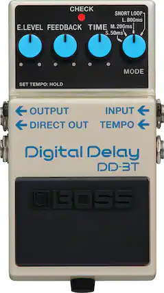 CHECK
E.LEVEL FEEDBACK TIME
SET TEMPO: HOLD
OUTPUT DIRECT OUT
INPUT TEMPO
Digital Delay DD-3T
BOSS
SHORT LOOP
L. 800ms
M. 200ms
S. 50ms
MODE