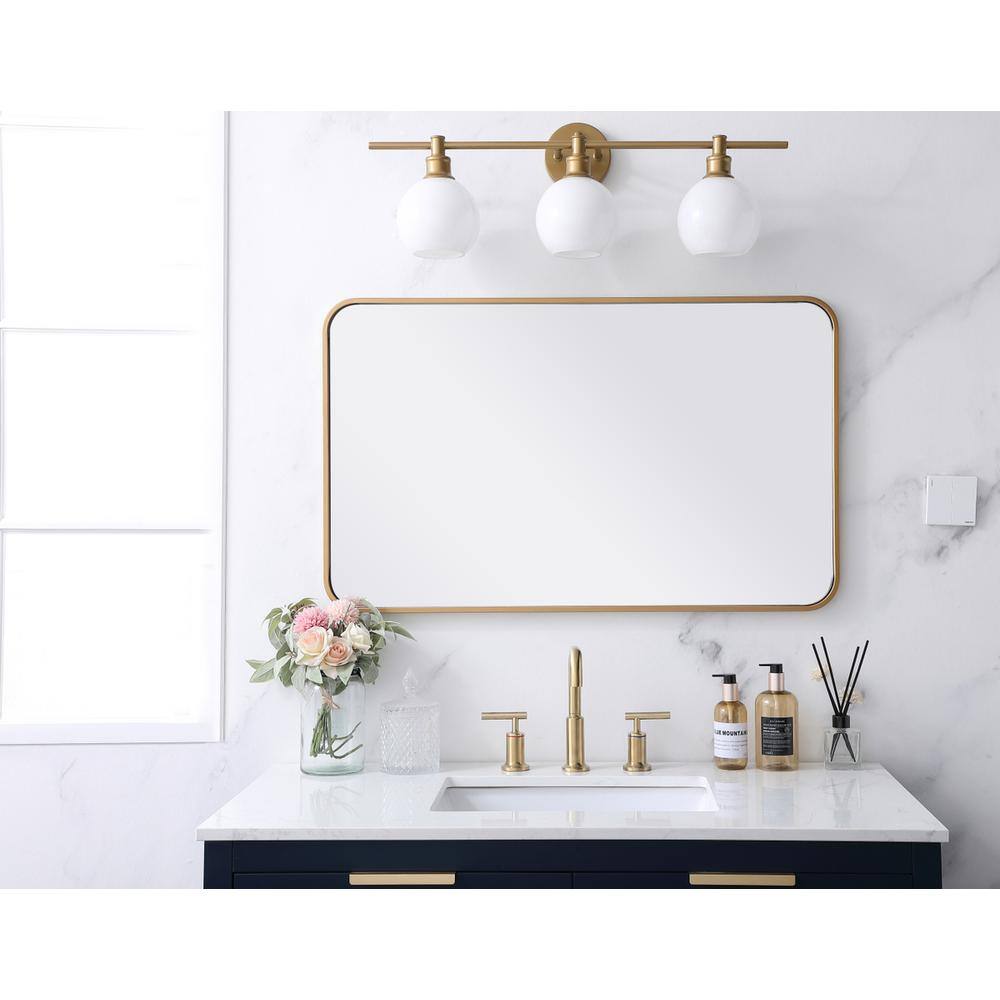 Alt View 4. Elegant Decor - Soft corner metal rectangular mirror 22x36 inch in Brass - Brass.