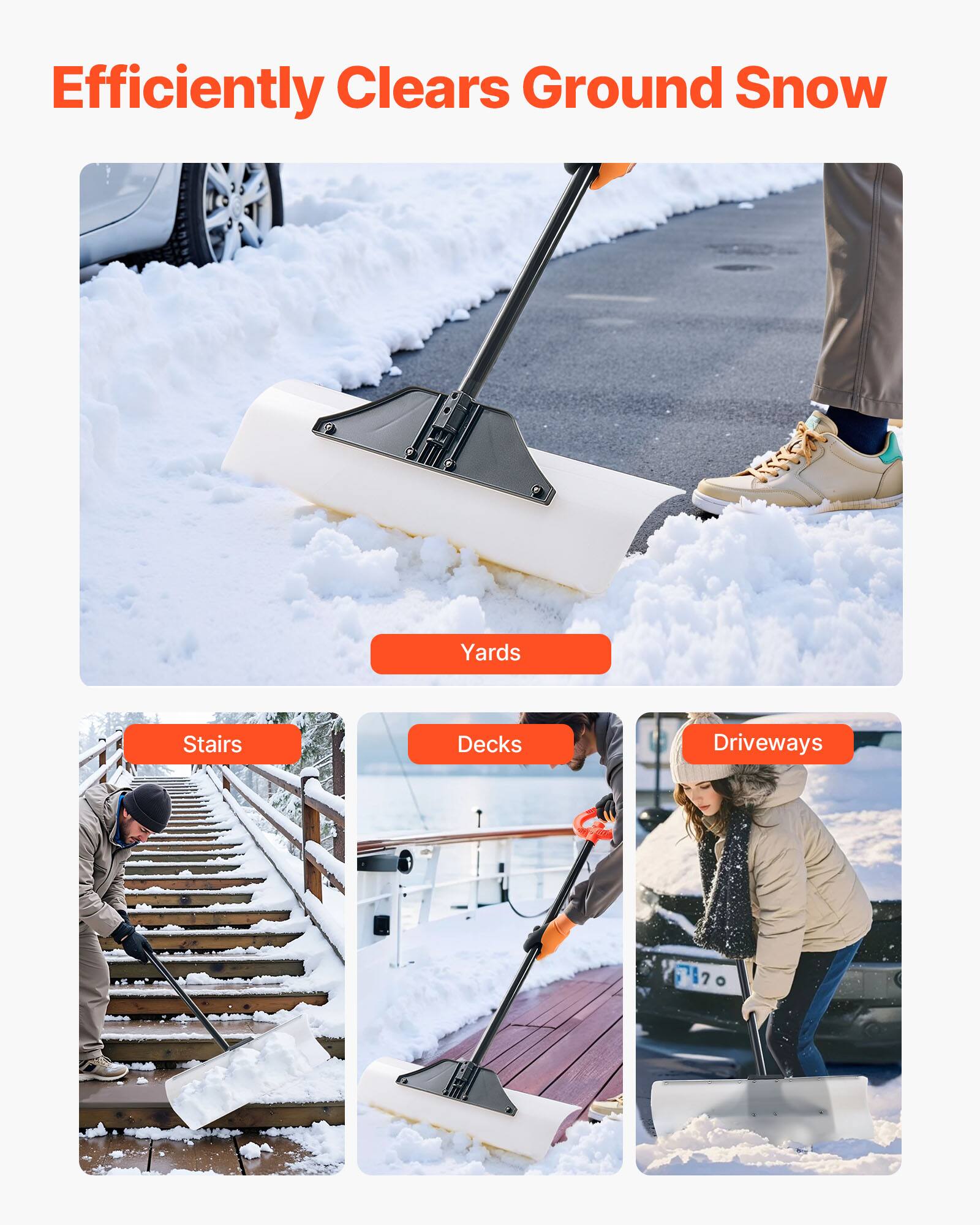 Efficiently Clears Ground Snow

- Yards
- Stairs
- Decks
- Driveways
