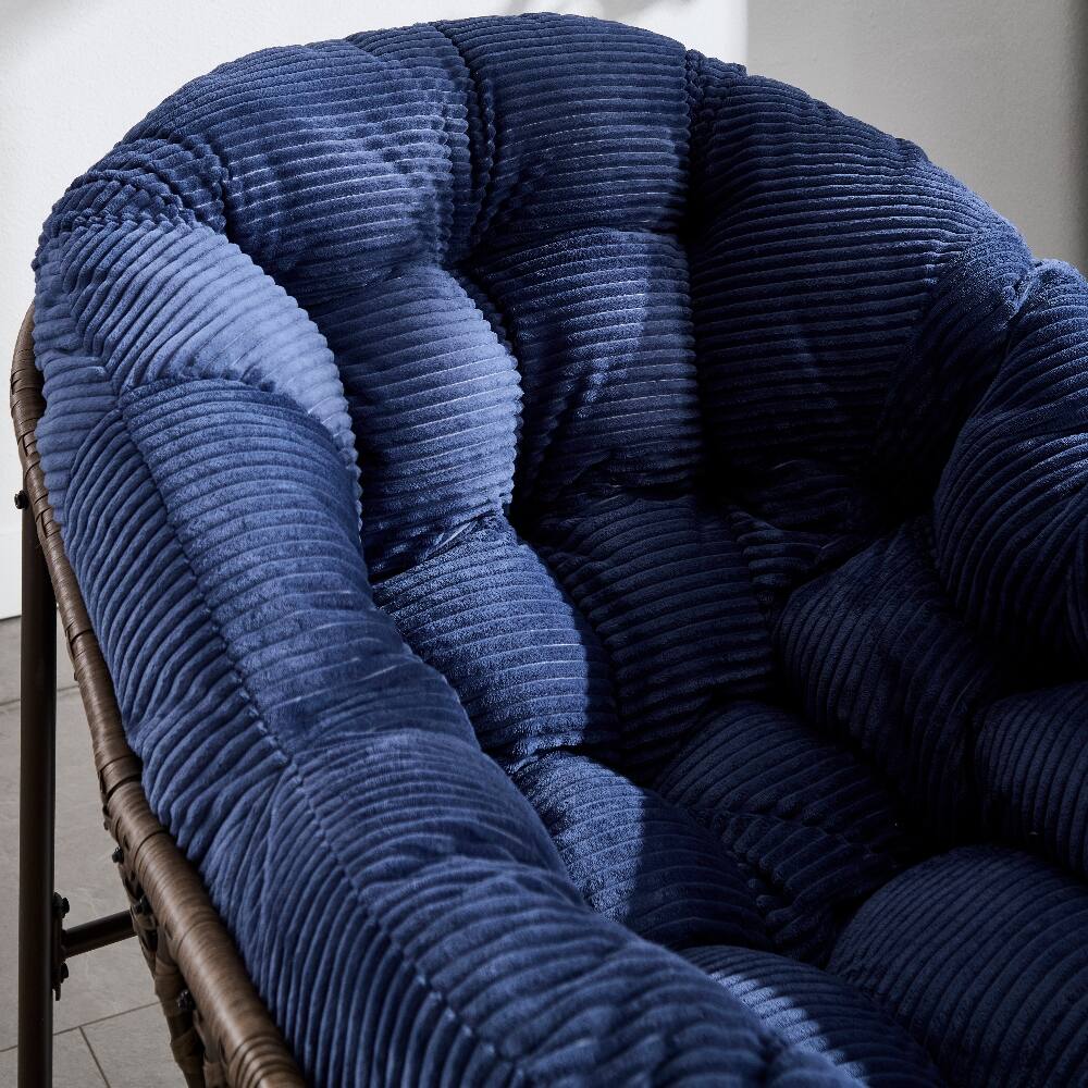 Alt View 10. Loheer - Loheer Outdoor Rattan Rocking Chair Oversized Egg Chair Padded Cushion Navy Blue - Navy Blue.