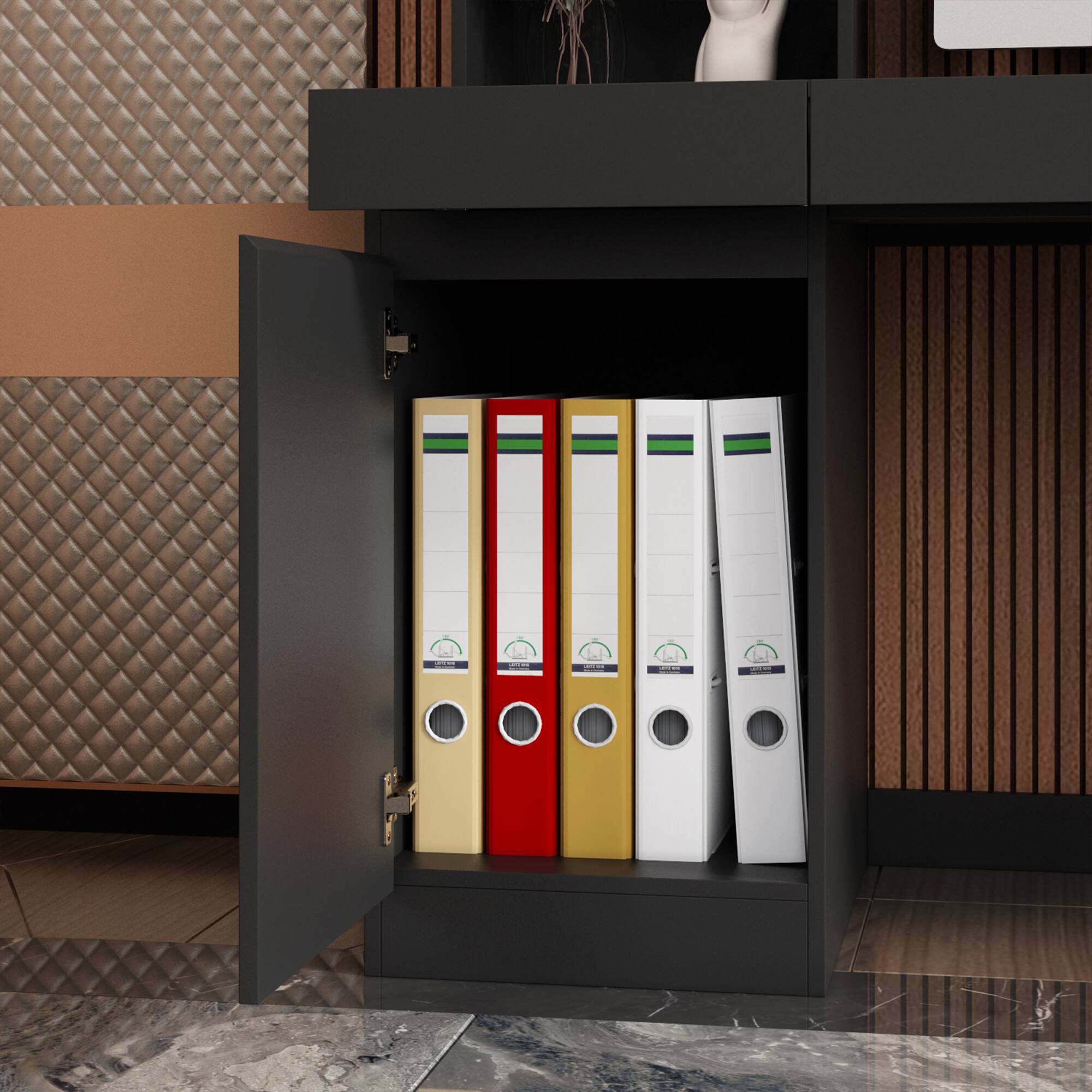 Alt View 8. Famapy - Famapy Home Office Computer Desk Integrated Glass Hutch 3 - Color Adjustable Lighting - Black.