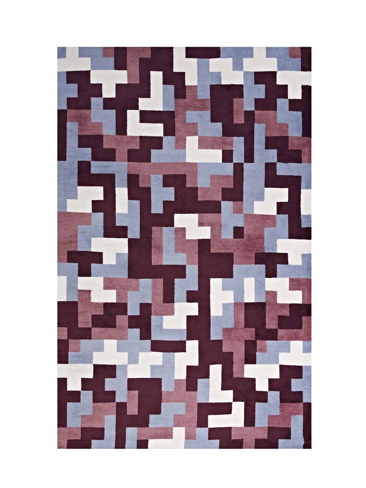 Angle. Modway - Andela Interlocking Block Mosaic Area Rug - Multicolored Red and Light Blue.