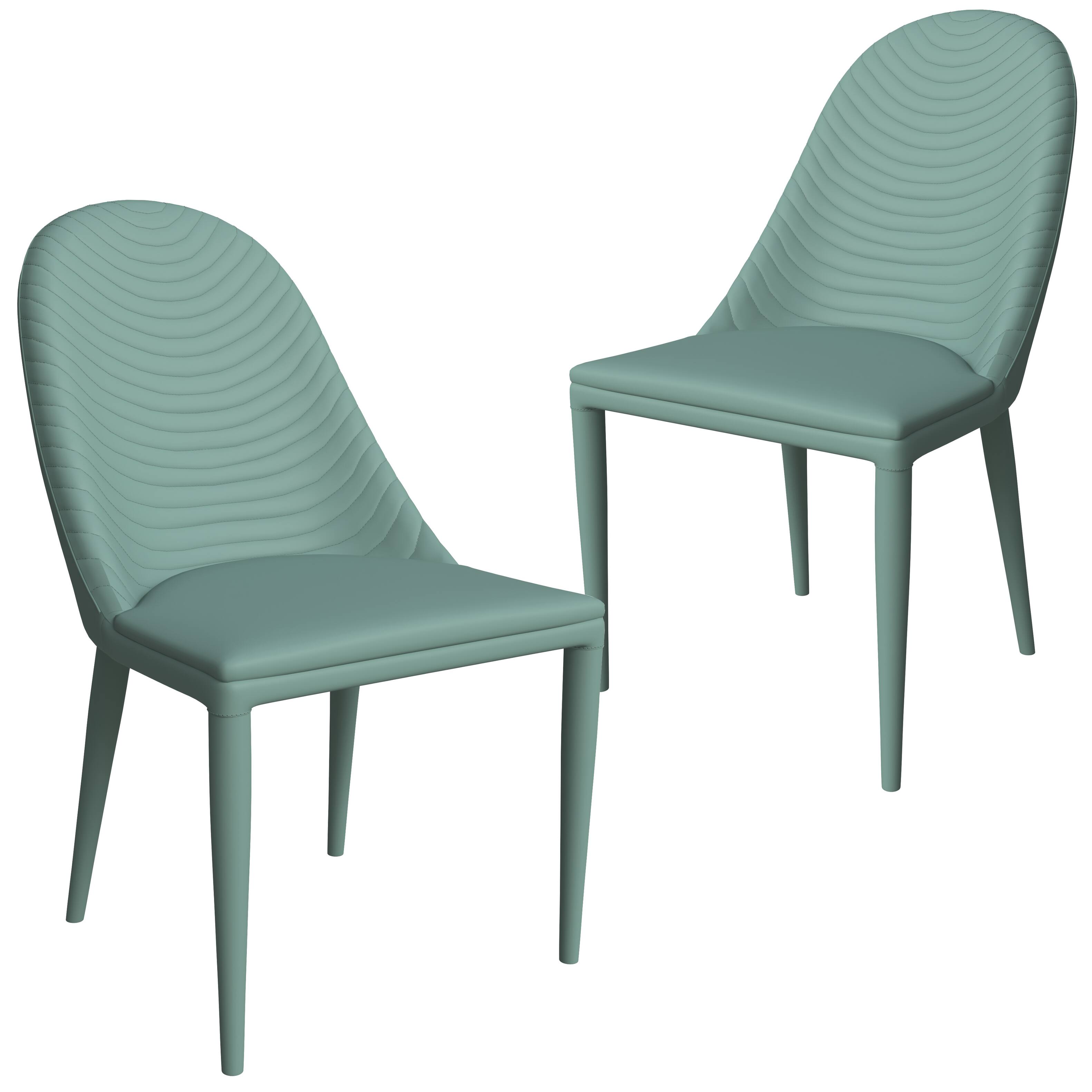 Front. LeisureMod - Seville 2-PCS Modern Faux Leather Dining Chair, Cushioned Ribbed Accent Side Chair - Green.