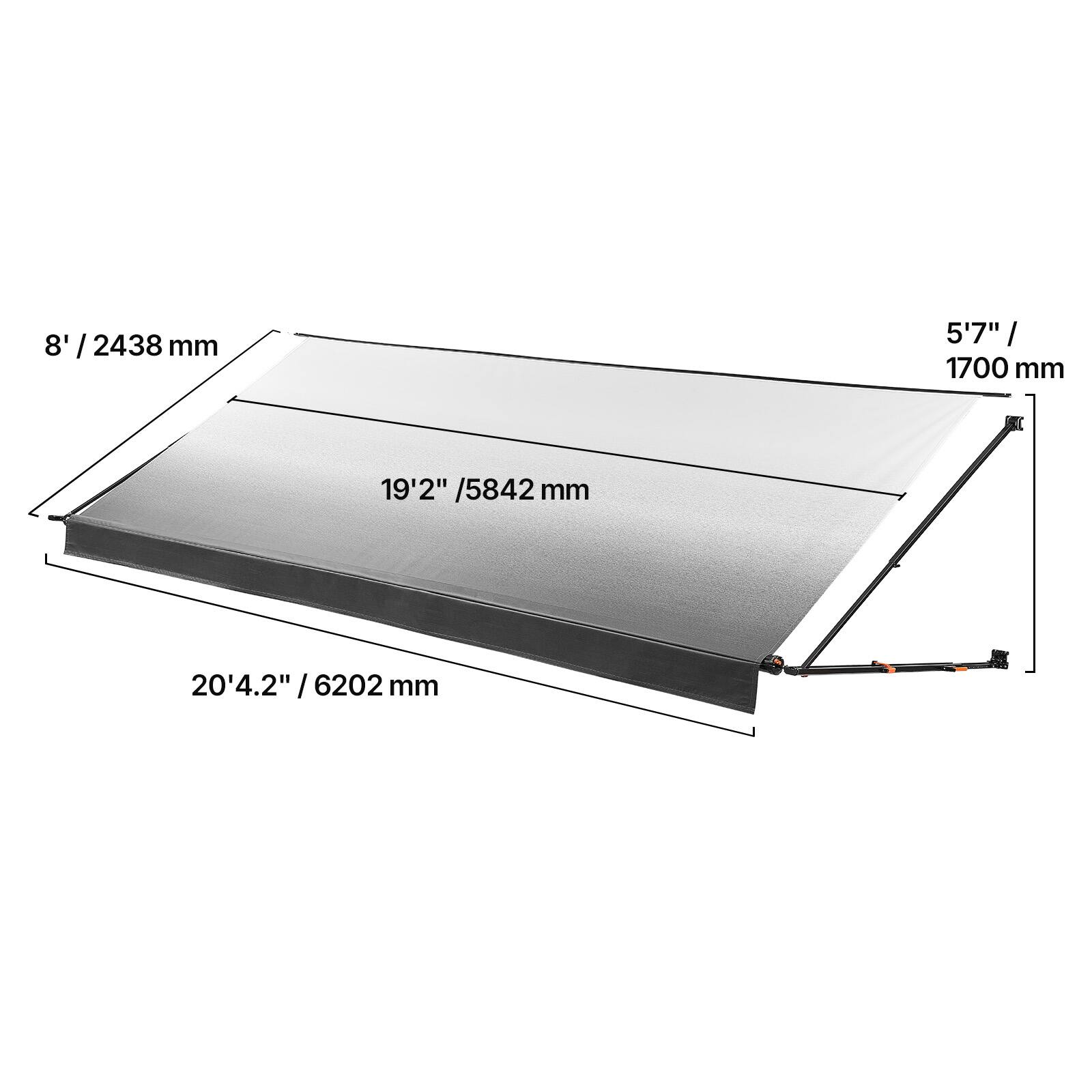 8' / 2438 mm  
5'7" / 1700 mm  
19'2" / 5842 mm  
20'4.2" / 6202 mm