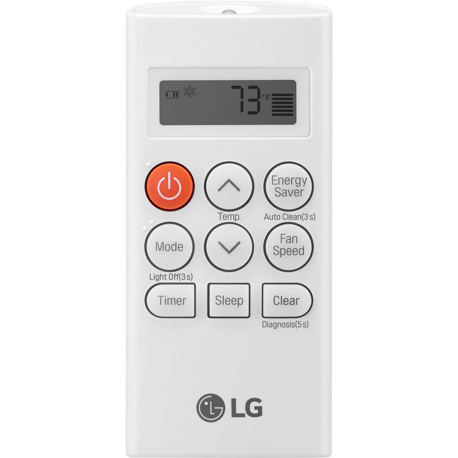 73°F Energy Saver Temp. Auto Clean(3s) Mode Fan Speed Light Off(3s) Timer Sleep Clear Diagnosis(5s) *L- LG
