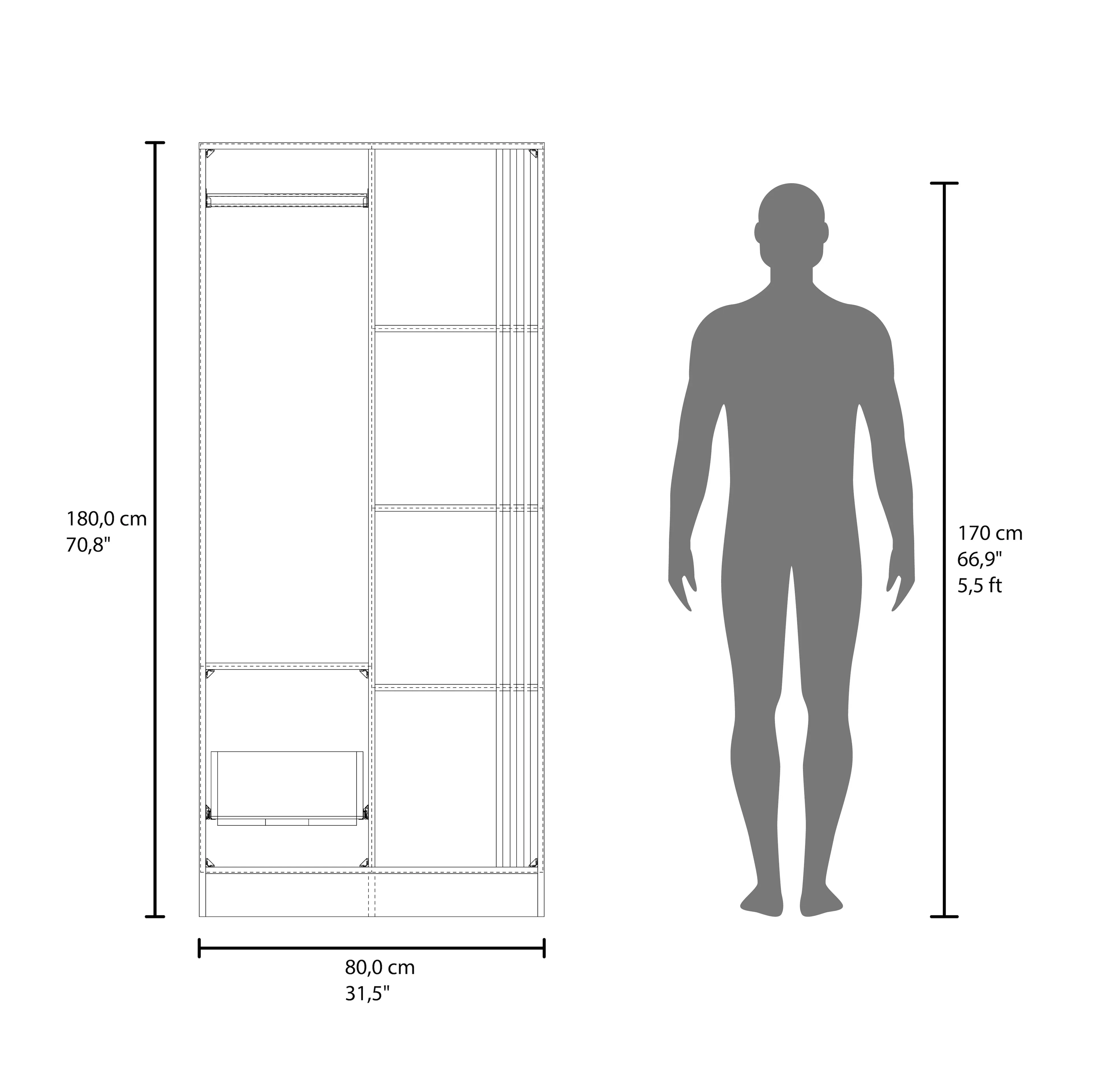 180,0 cm 70,8" 170 cm 66,9" 5,5 ft C 80,0 cm 31,5"