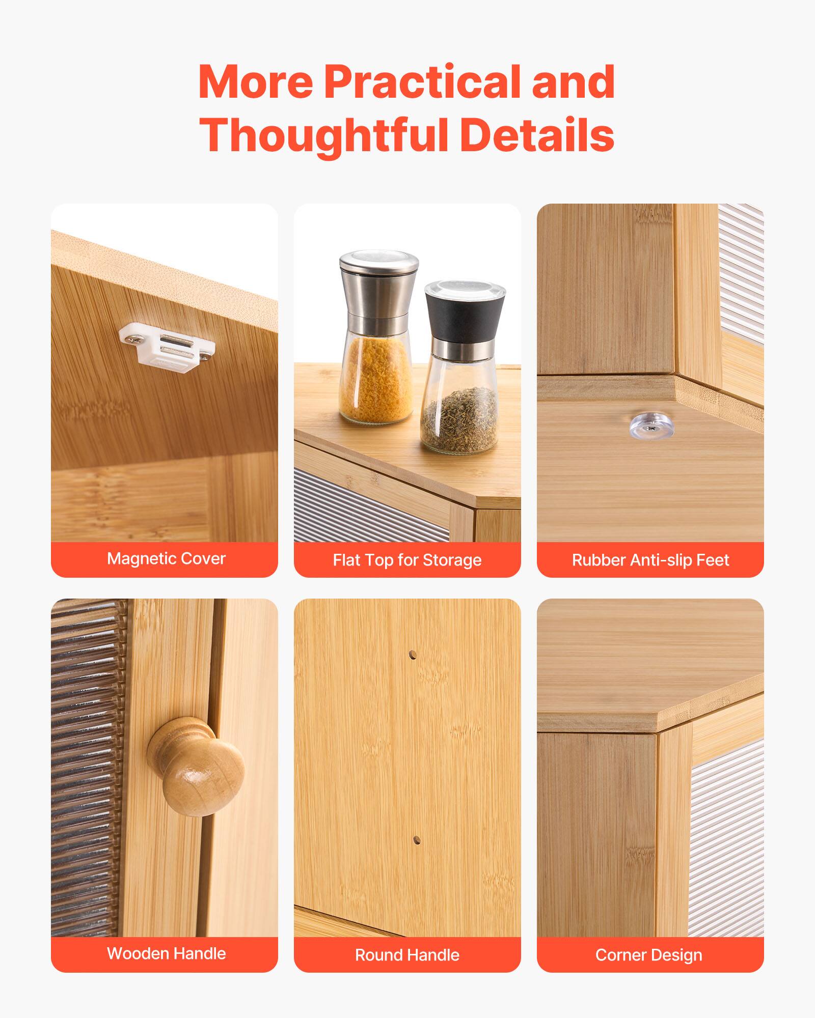 More Practical and Thoughtful Details

- Magnetic Cover
- Flat Top for Storage
- Rubber Anti-slip Feet
- Wooden Handle
- Round Handle
- Corner Design