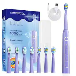 Cozy Serene - Electric Toothbrush For Adults Rechargeable Sonic Toothbrushs-8 Brush Heads 5 Modes & 2 Minutes - Purple