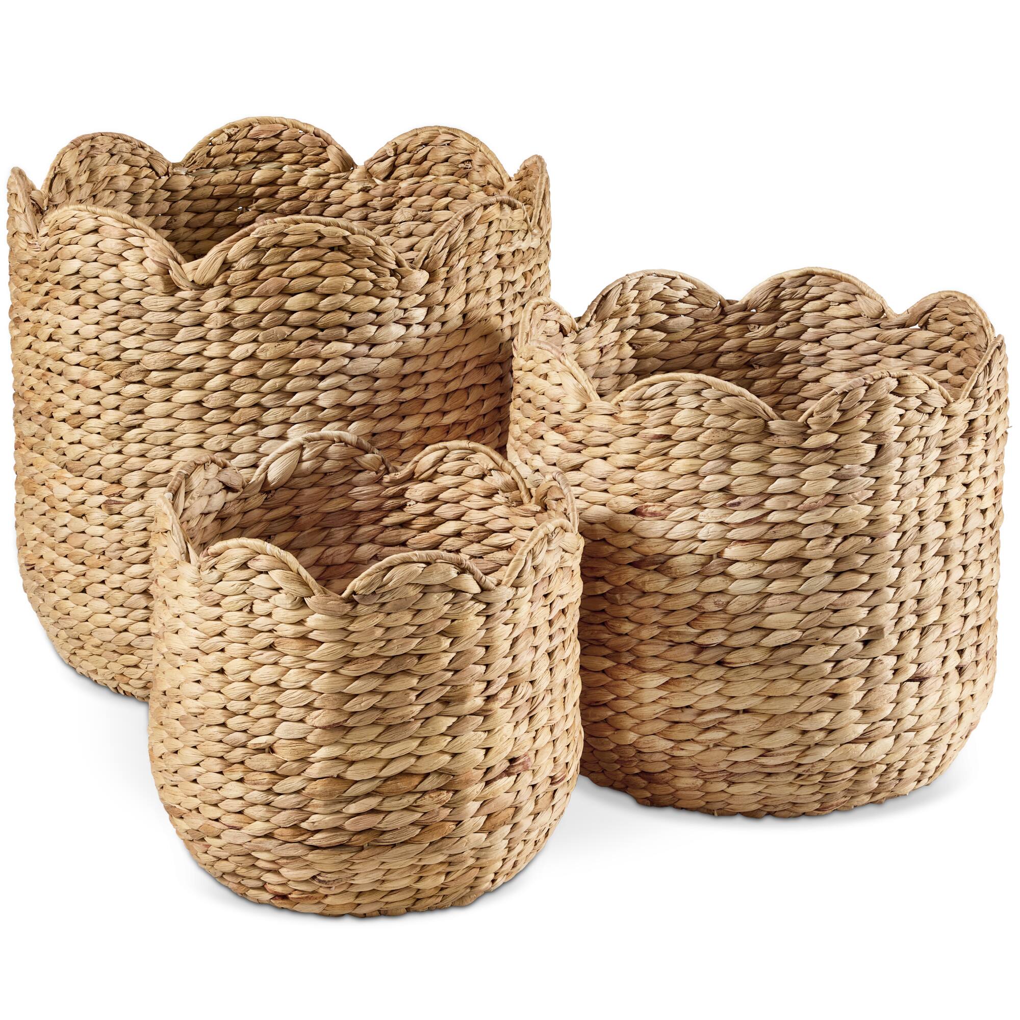 Front. Best Choice Products - Best Choice Products Scalloped 3PC Water Hyacinth Nesting Baskets - Natural - Natural.