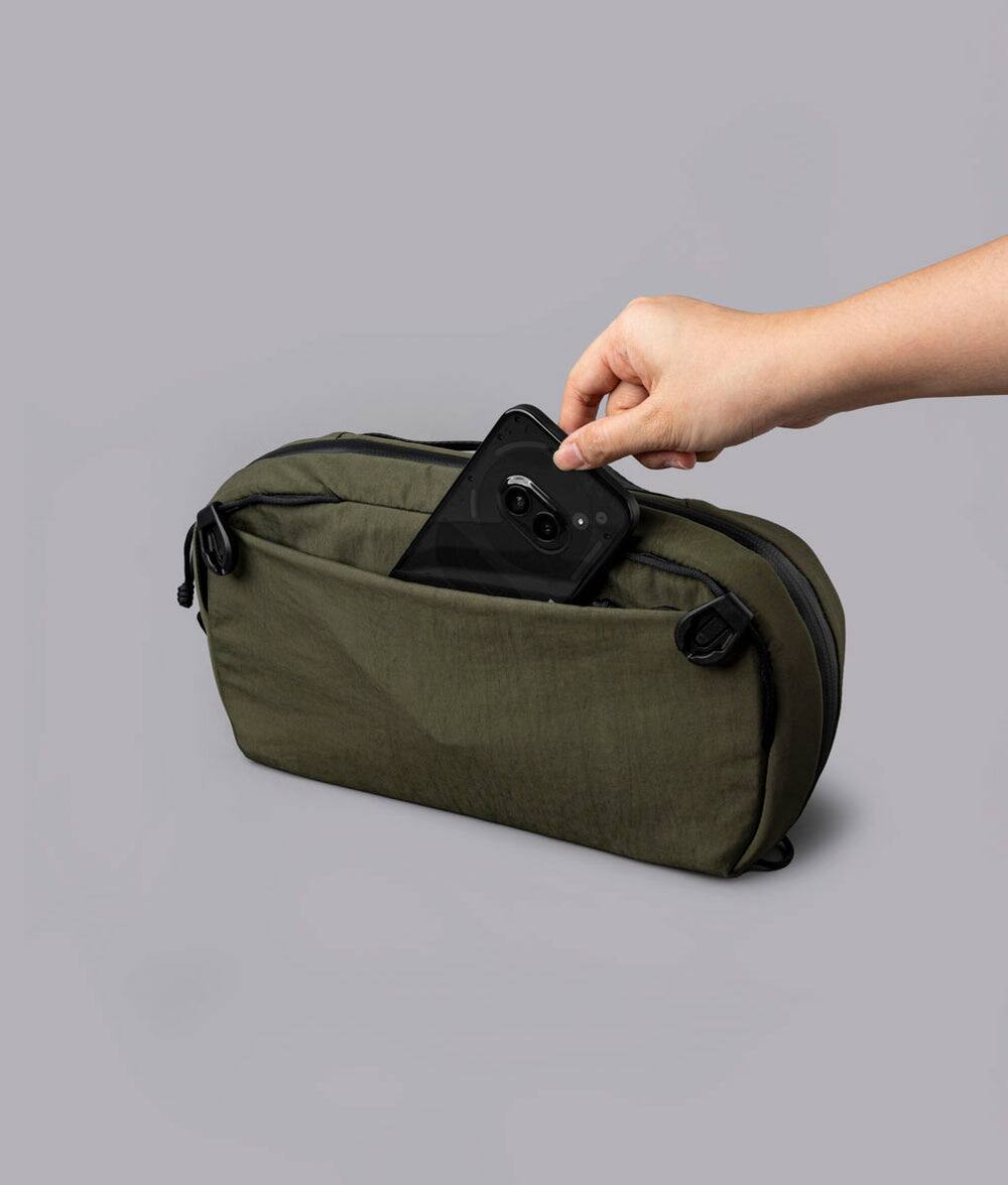 Alt View 4. ALPAKA - Gaming Sling Bag for Switch 2/Steam Deck/ROG Ally, Game Card Holder (20), 3.5L EDC Crossbody, Water-Resistant - Green Axoflux 400D Washed Nylon.