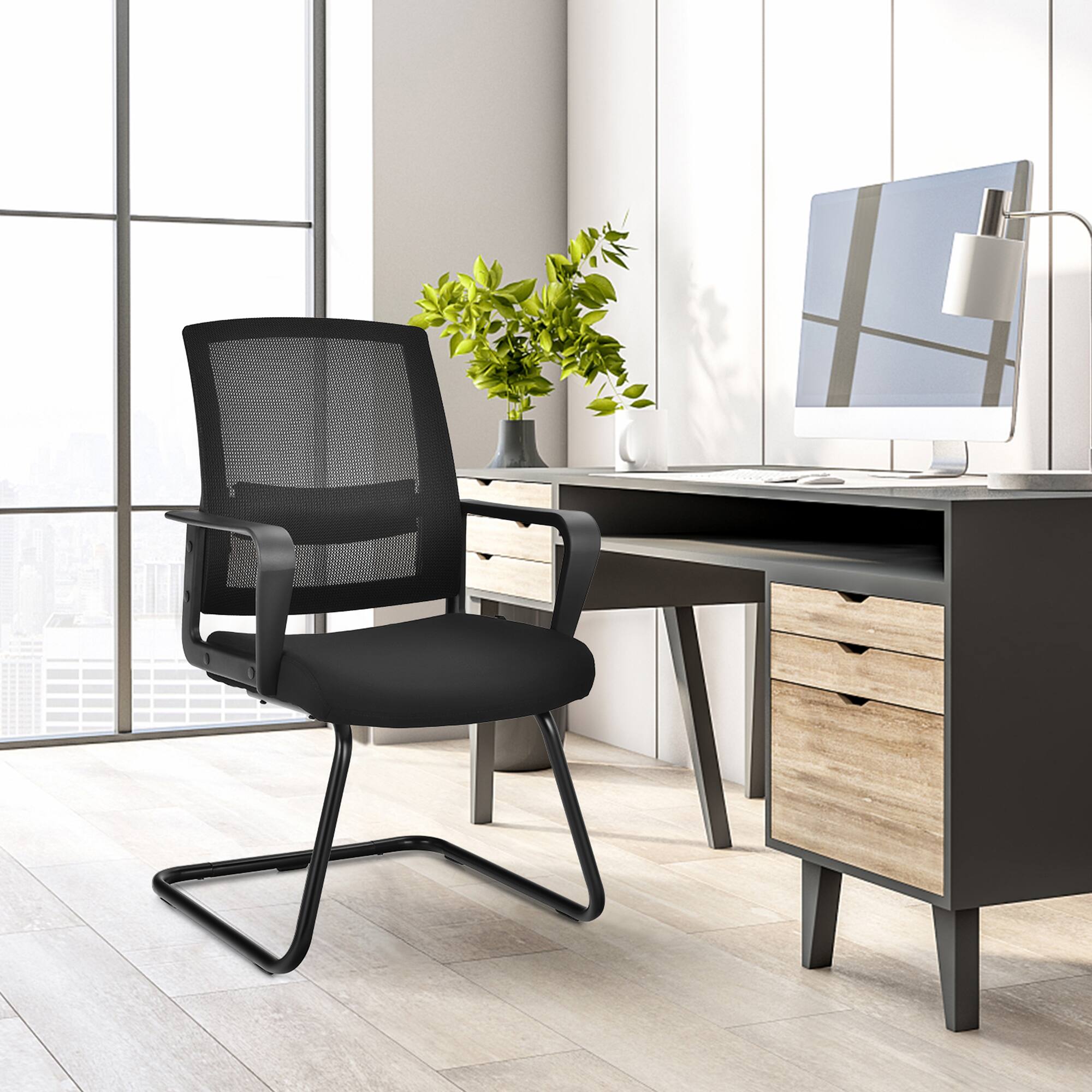 Alt View 1. Costway - Costway Set of 4 Conference Chairs Mesh Reception Office Guest Chairs w/ Lumbar Support - Black.
