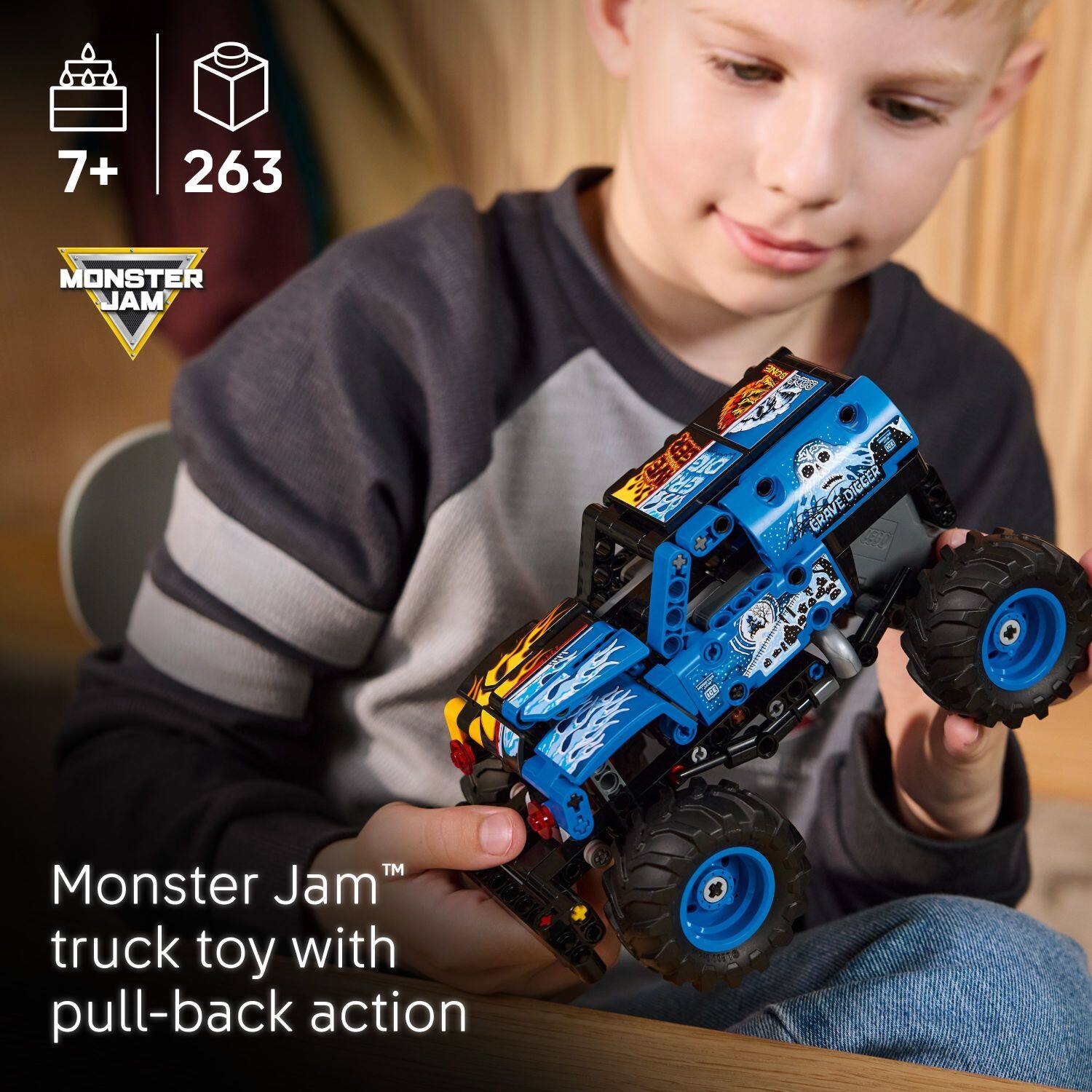 7+ 263 MONSTER JAM DIE CRAVE DIGCER GRAV R to TM Monster Jam truck toy with pull-back action