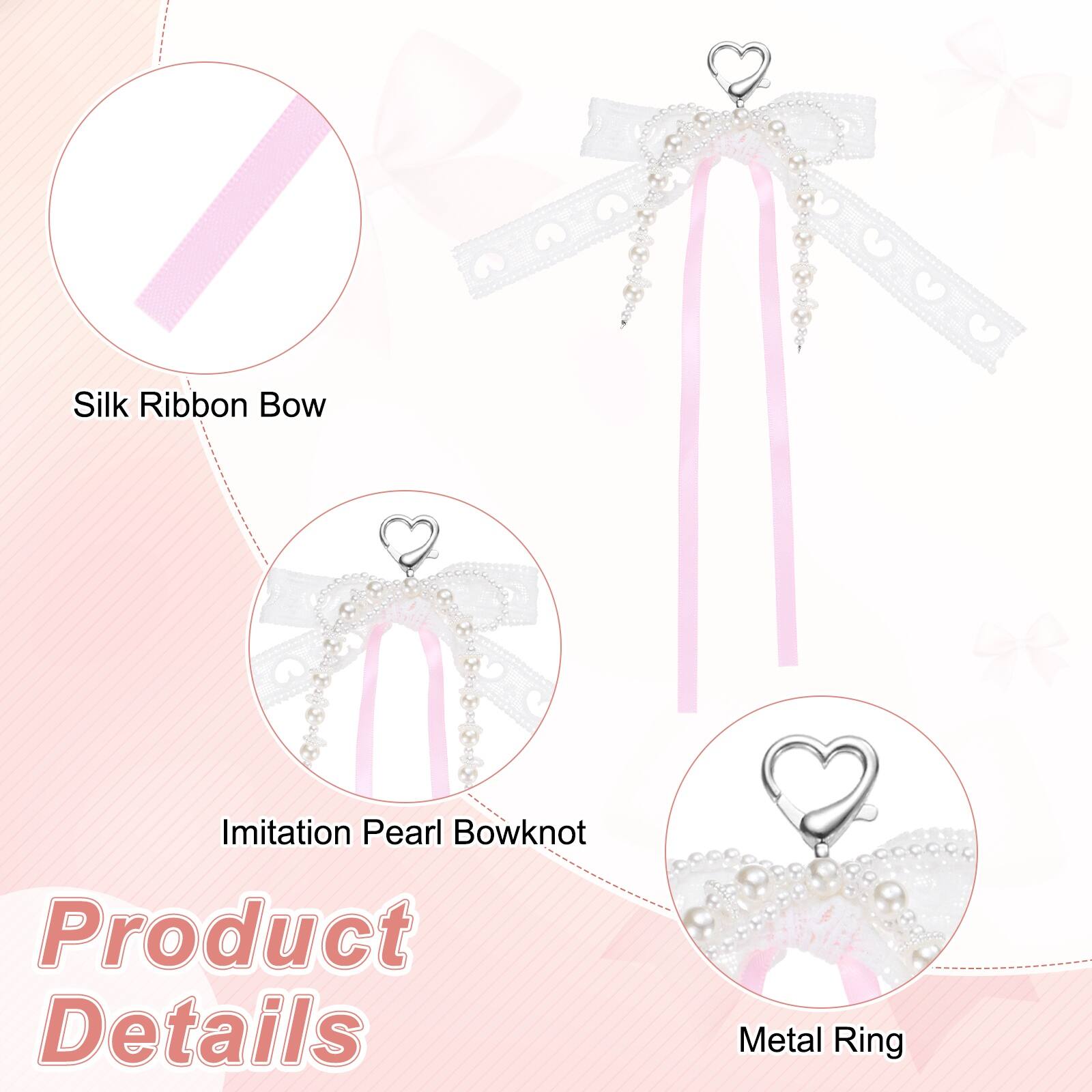Silk Ribbon Bow  
Imitation Pearl Bowknot  
Metal Ring  

Product Details