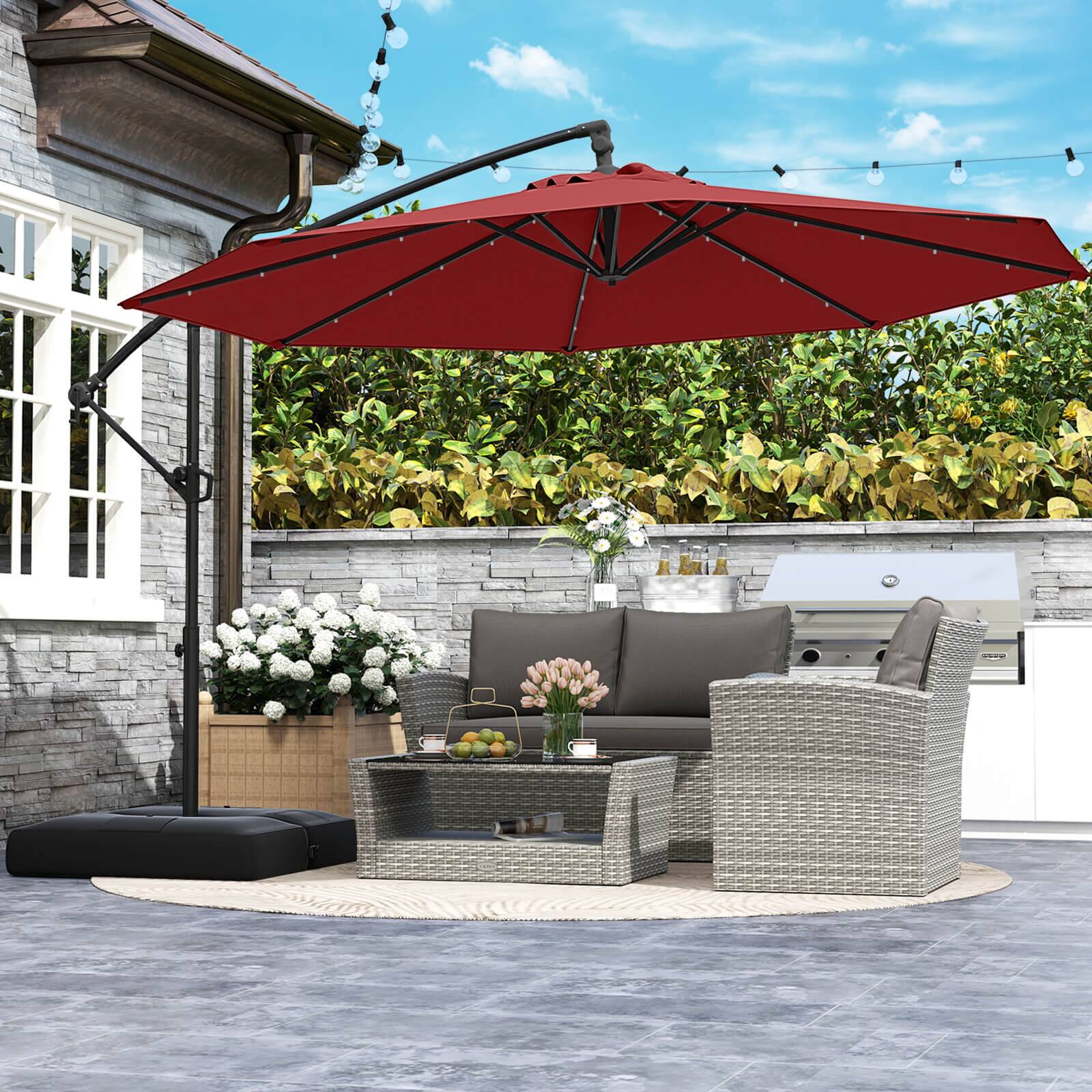 Alt View 3. Costway - Costway 10 FT Solar Offset Hanging Umbrella Patio Cantilever Umbrella with 32 LED Lights - Red.