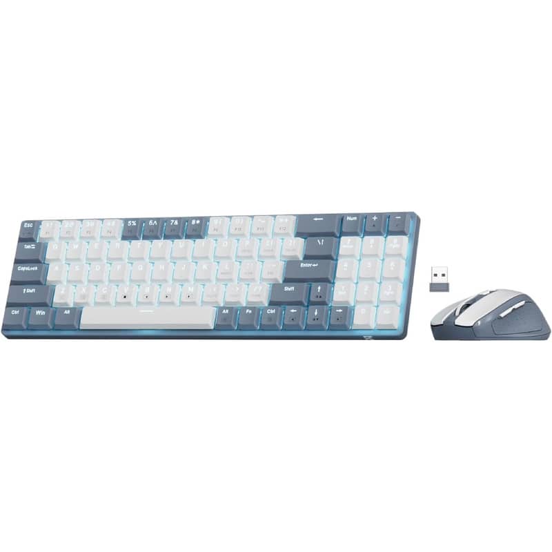Luckbyte - Low-Profile Wireless Mechanical Keyboard and Mouse Combo - 75% Layout, Blue Backlit & 2400 DPI Ergonomic Mouse - Gray