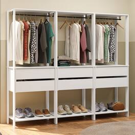 Madesa - Wardrobe Clothes Storage Rack with 6 Drawers and Hanging Spaces 82"L - White - White