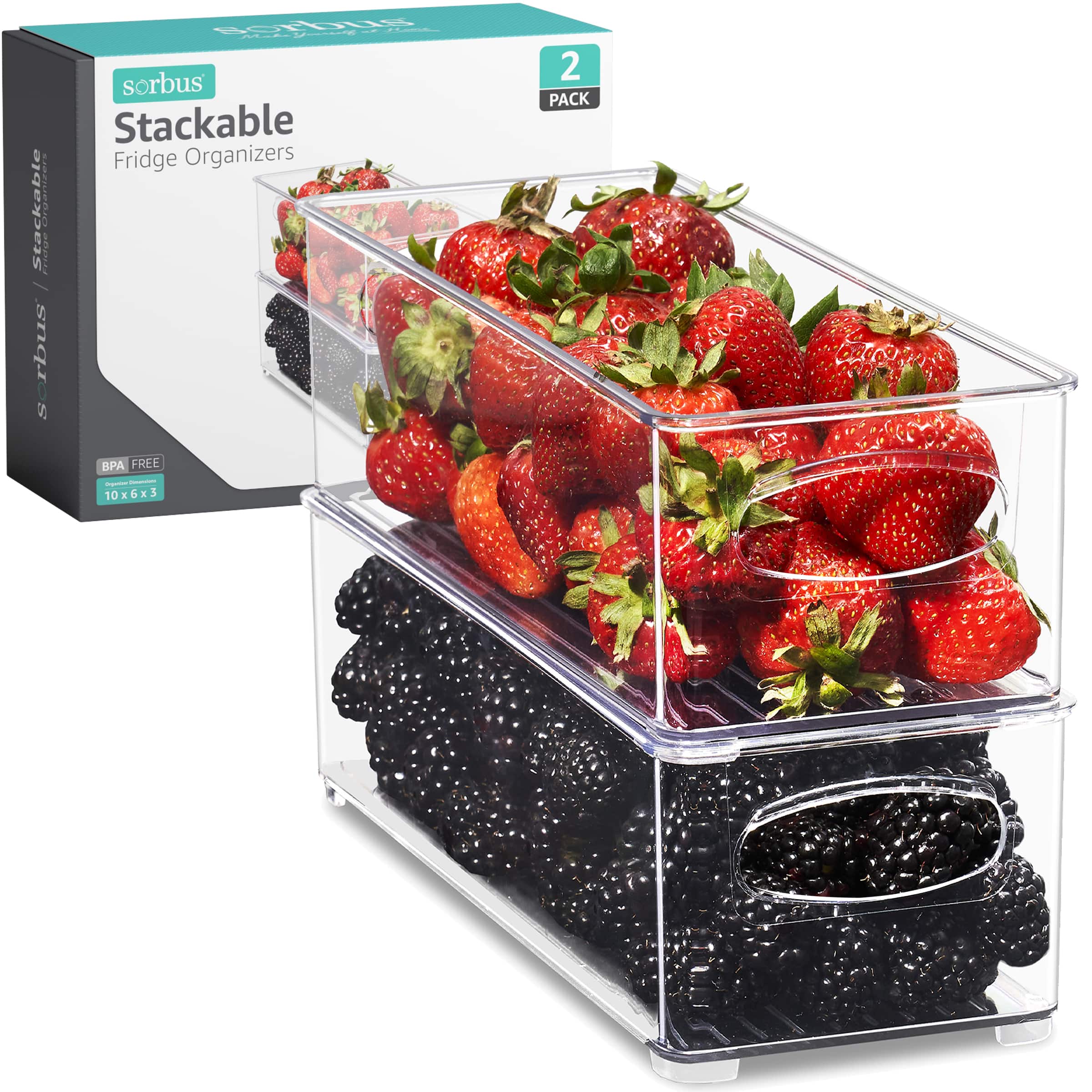 Sorbus - Stackable Organizer Bins, Storage Bins for Office, Kitchen, Bathroom, Vanity, and More - Clear