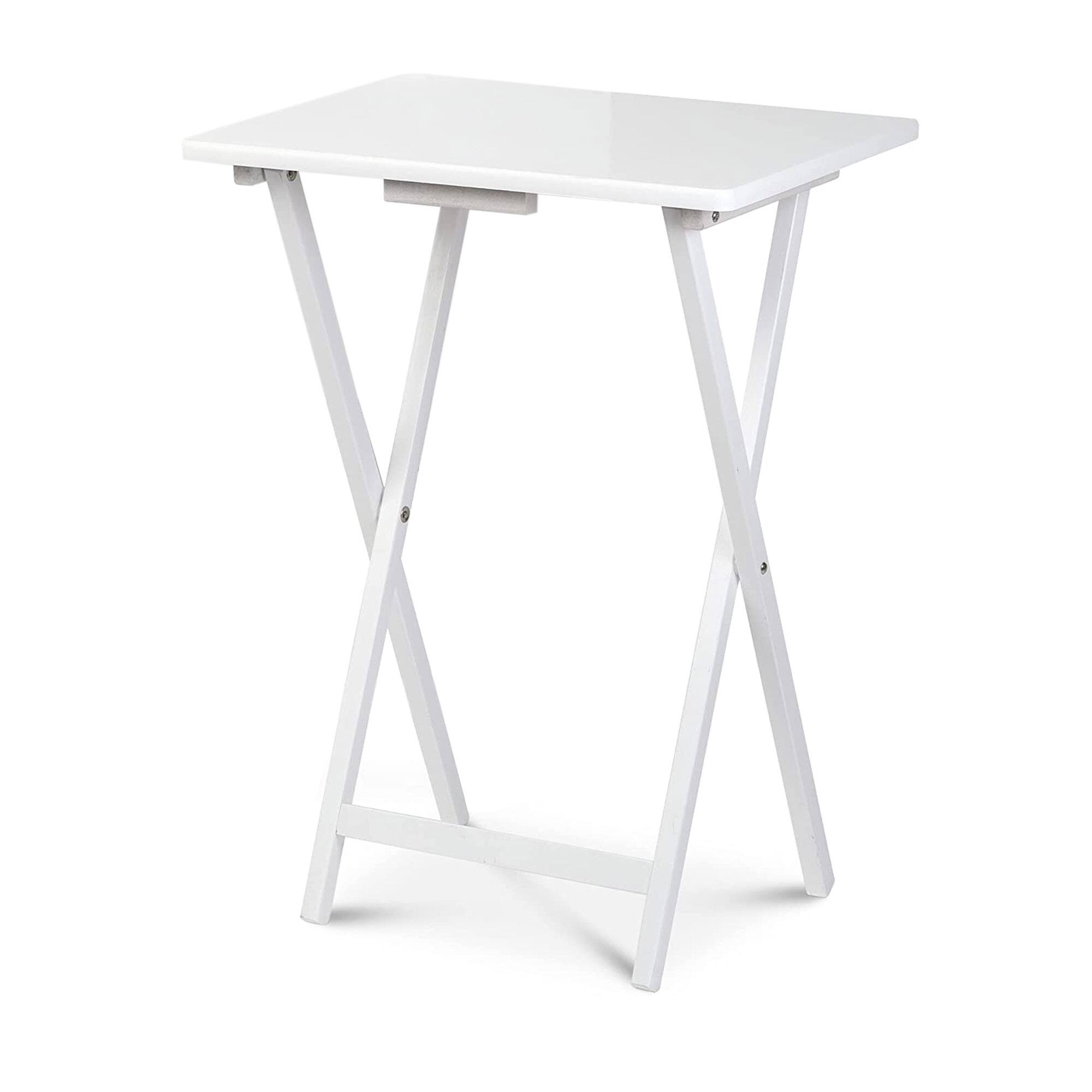 Alt View 7. PJ Wood - PJ Wood Solid Wood Compact Folding TV Tray and Snack Tables, White, 2 Piece Set - White.