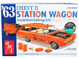 Skill 2 Model Kit 1963 Chevrolet II Station Wagon with Trailer 3-in-1 Kit 1/25 Scale Model by AMT - Orange