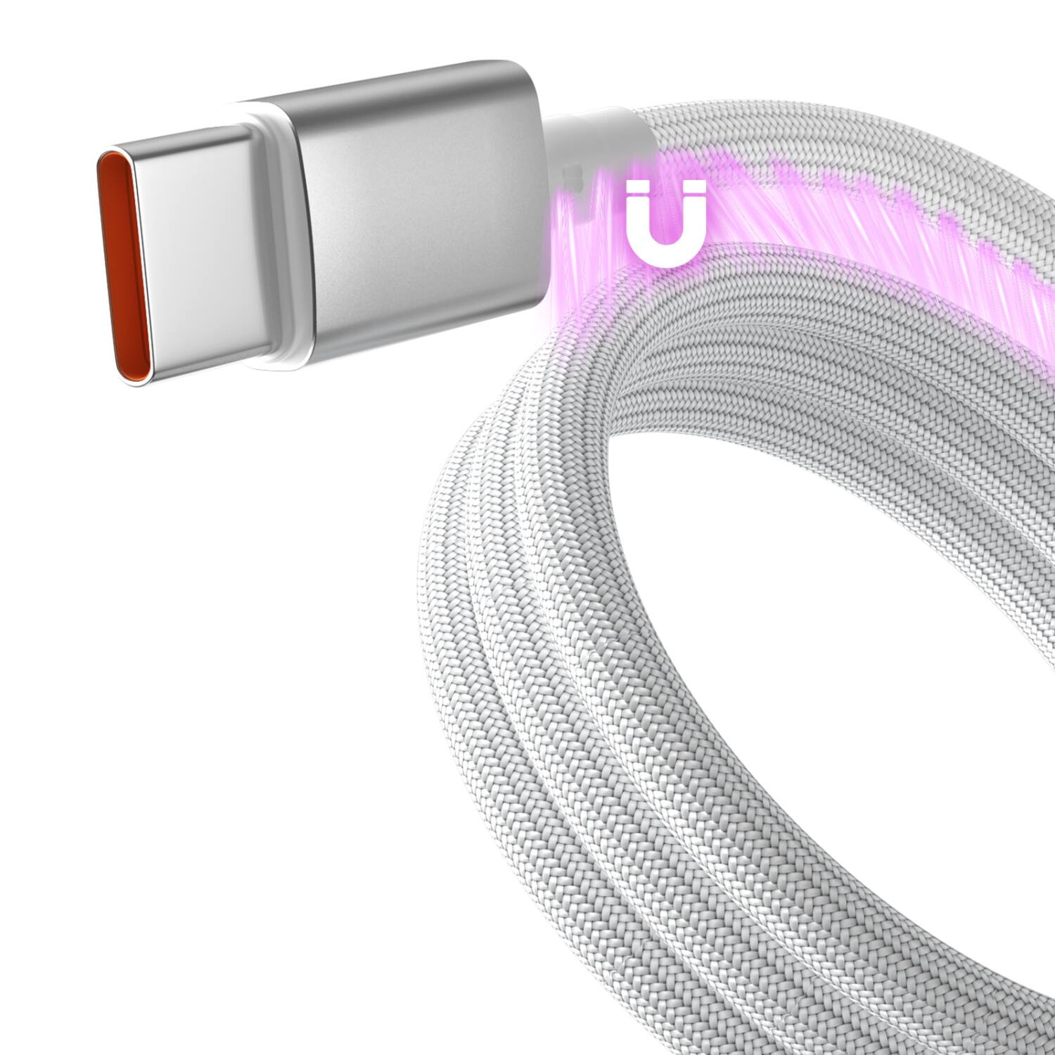 Alt View 1. Mybat Pro - MyBat Pro MagCoil USB-C to USB-C Braided Magnetic Cable - 6FT - White - White.