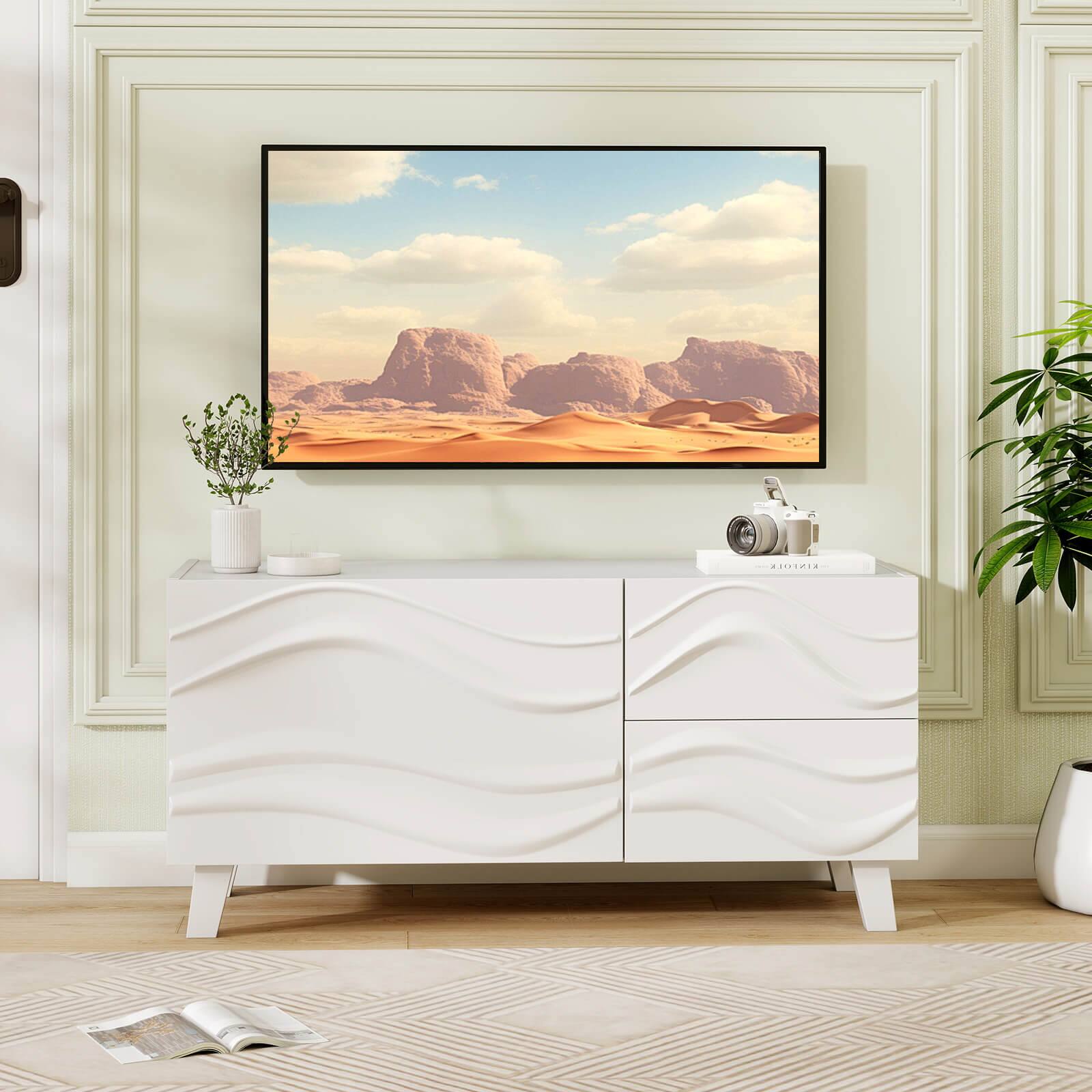 Alt View 3. Costway - Costway 38" TV Stand for 44-Inch TV with DrawersEngraved Media Console Cabinet White - White.