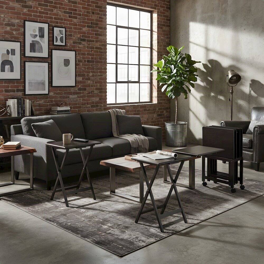 Alt View 3. FurniFact - 5-Piece Solid Wood Snack Tray Table Set - Coffee.