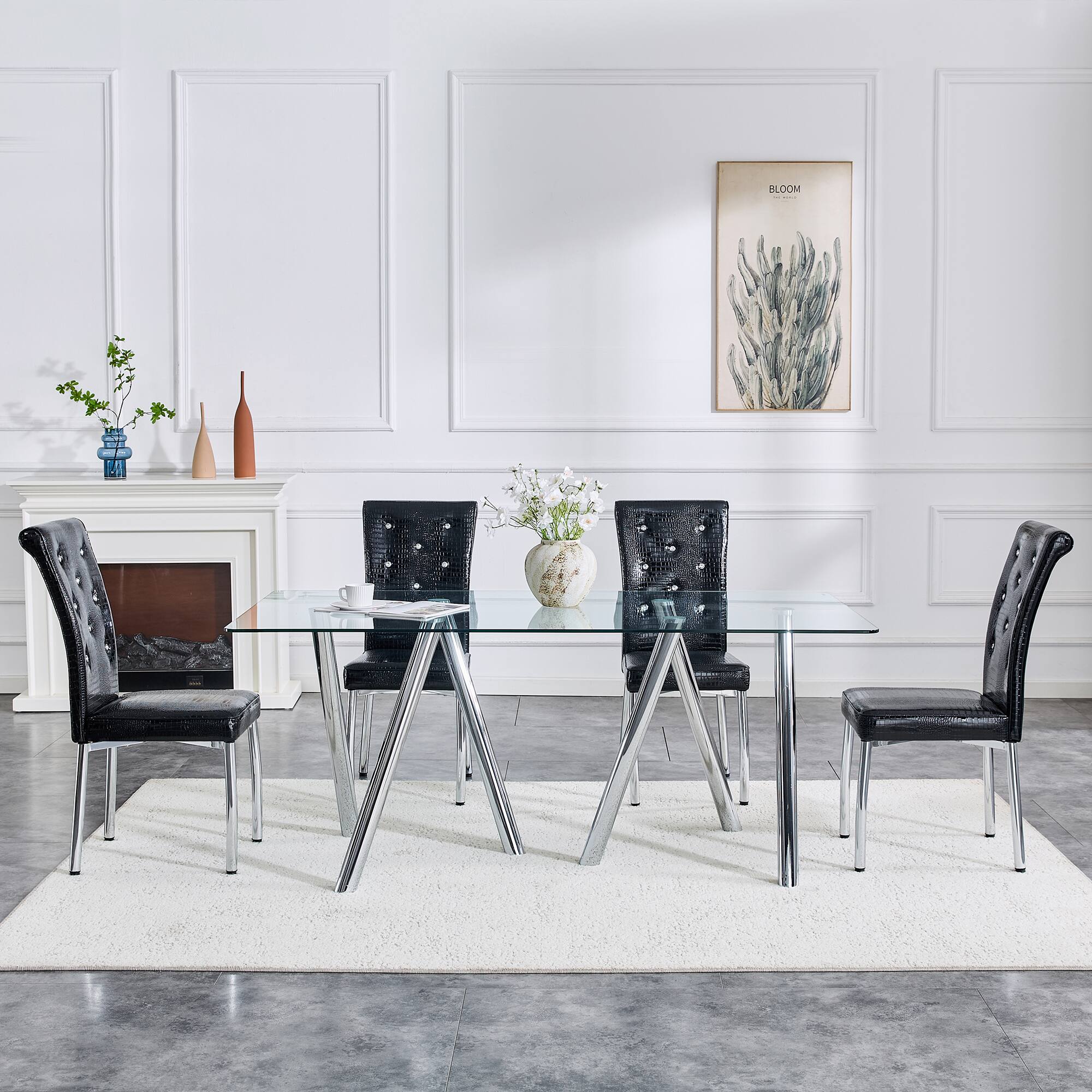 Alt View 9. Loheer - Loheer- 5.9ft Modern Tempered Glass Dining Table Heavy Duty Metal Legs Rectangular Kitchen Furniture - White.