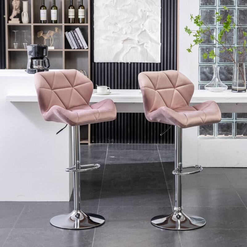 Alt View 2. HTUTWOO - Velvet Swivel Barstools Set of 2, Height Adjustable with Footrest,for Kitchen Island, Home Bar & Dining Room - Pink.