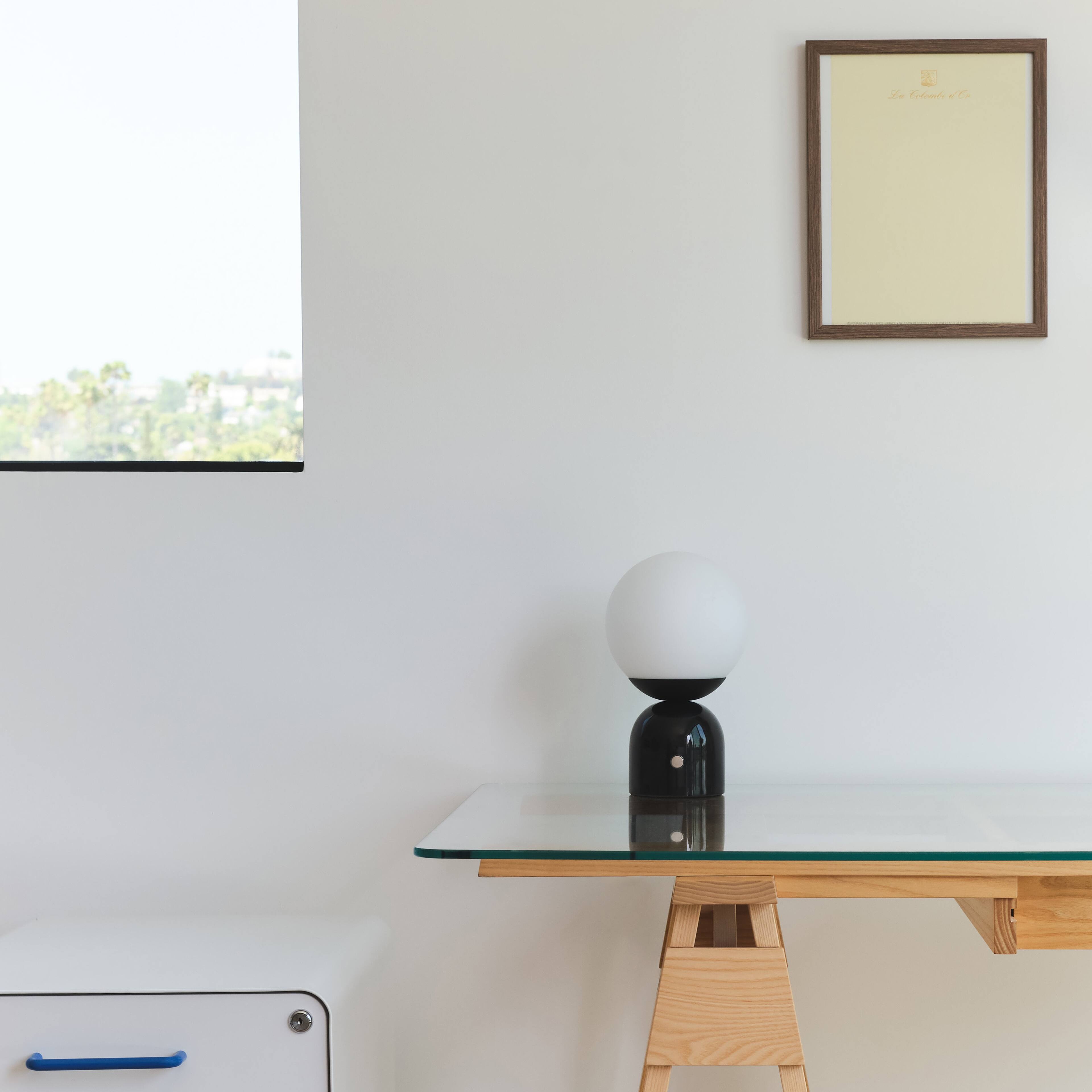 Alt View 9. Brightech - Mila LED Modern Contemporary Round Globe Dimmable Bedside Nightstand Desk Lamp with Frosted White Glass Shade - Glossy Classic Black Marble.