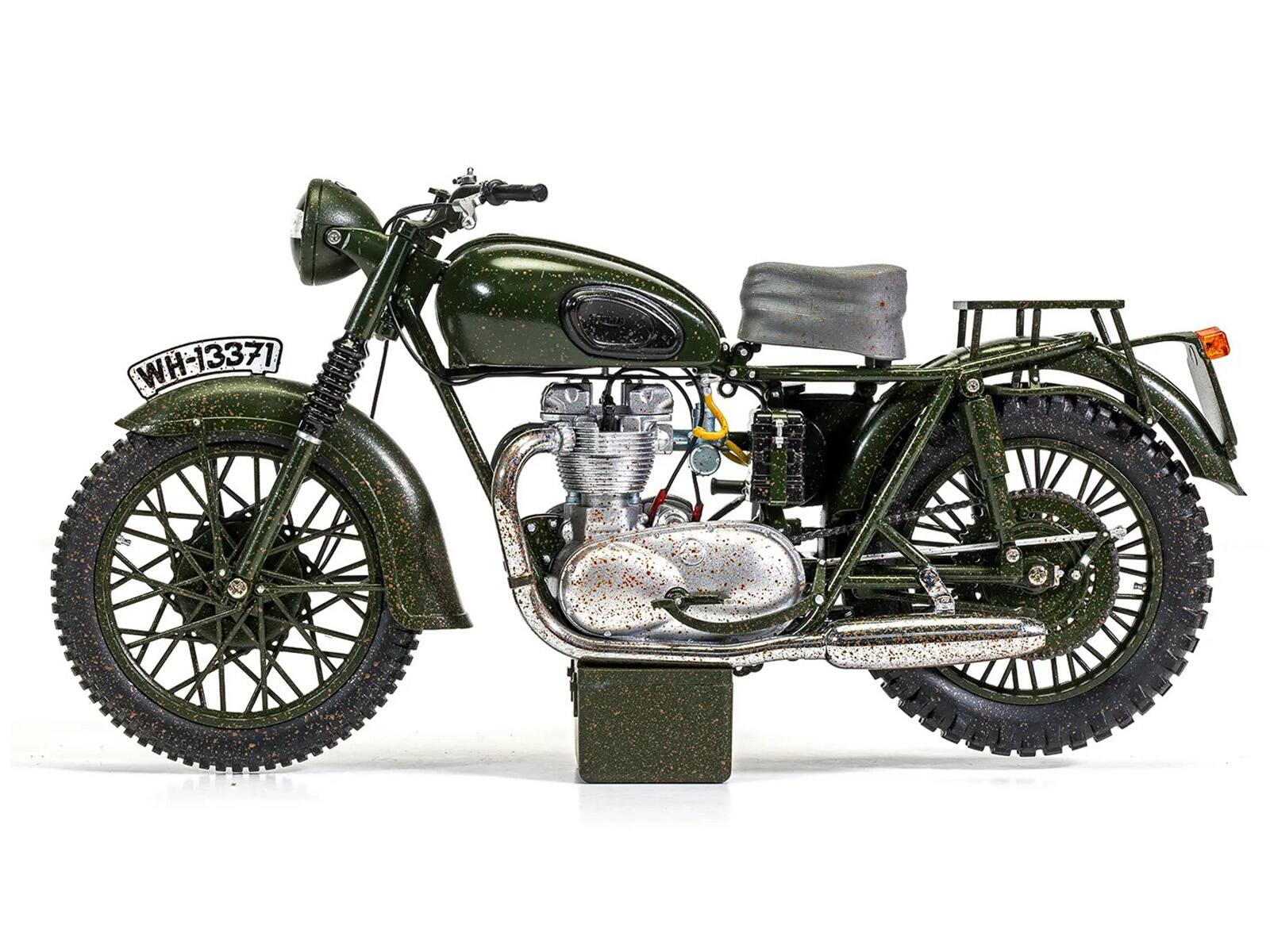 Alt View 3. Corgi - Triumph TR6 Trophy Motorcycle Dark Green (Weathered) "The Great Escape" (1963) Movie Diecast Model by Corgi - Multicolor.