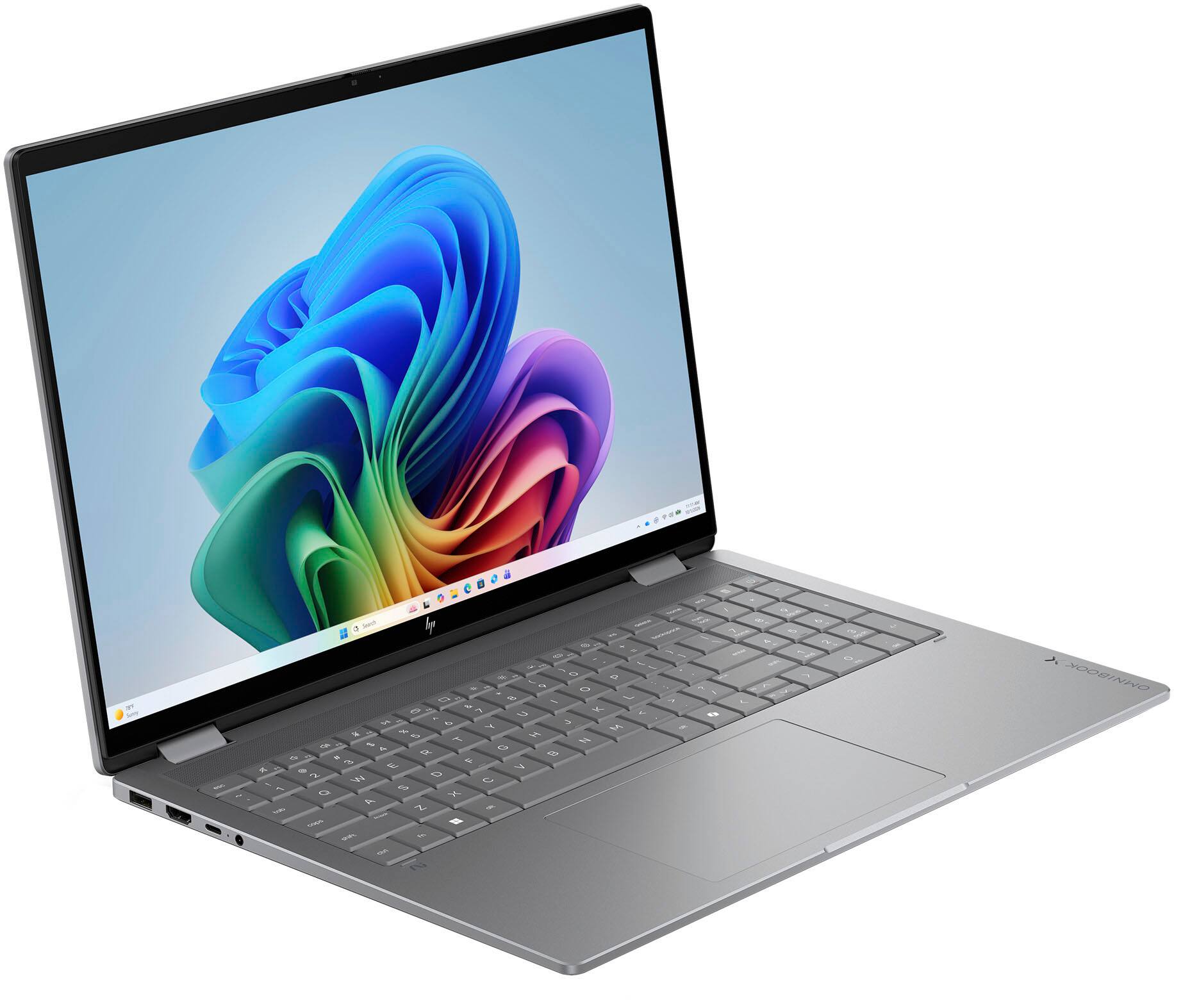 Alt View 4. HP - OmniBook X Flip 2-in-1 - 16" 2K Touchscreen Laptop - AMD Ryzen AI 5 430 (2026) - 16GB Memory - 512GB SSD - Copilot+ PC - Meteor Silver.