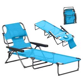 Outsunny - Tanning Chaise Lounge Chair, 4-Position Beach Chair with Face & Arm Holes, Pillow headrest, Adjustable Sunbathing Chair - Light Blue