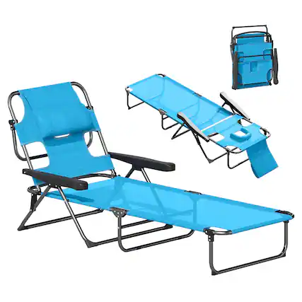 Front. Outsunny - Tanning Chaise Lounge Chair, 4-Position Beach Chair with Face & Arm Holes, Pillow headrest, Adjustable Sunbathing Chair - Light Blue.