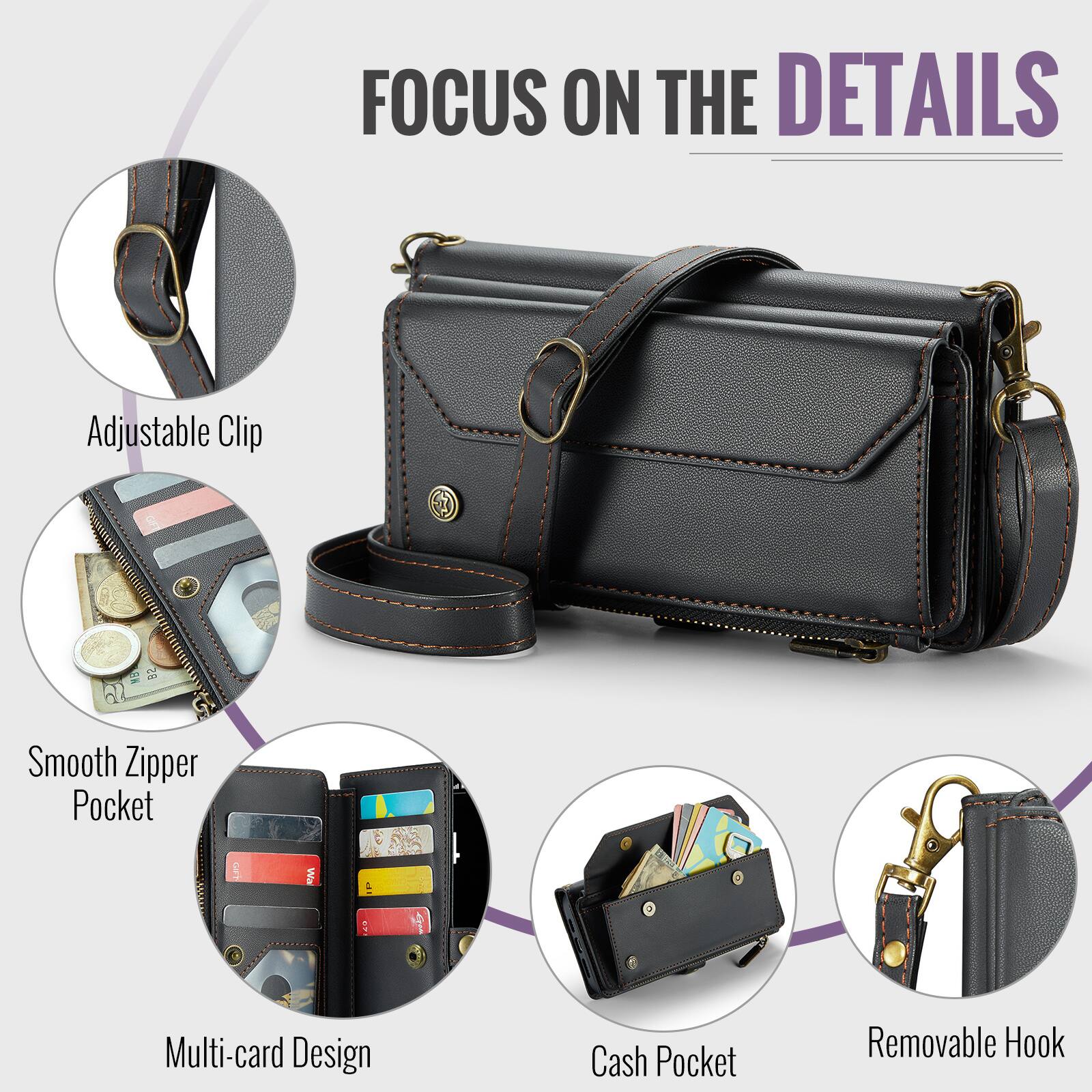 FOCUS ON THE DETAILS

- Adjustable Clip
- Smooth Zipper Pocket
- Multi-card Design
- Cash Pocket
- Removable Hook