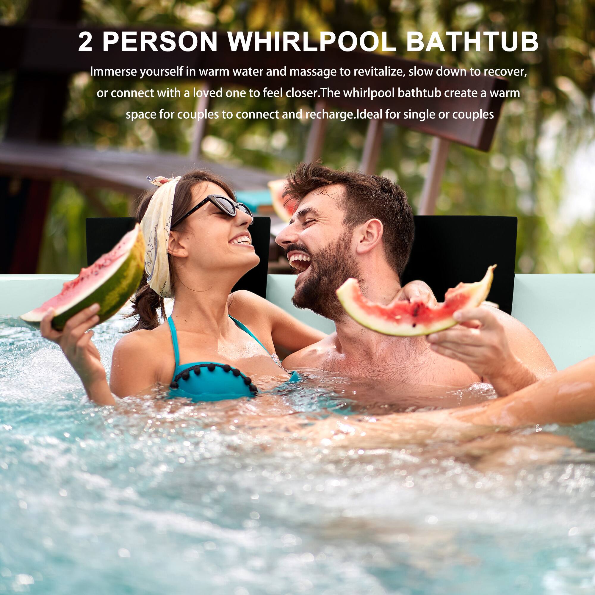 2 PERSON WHIRLPOOL BATHTUB

Immerse yourself in warm water and massage to revitalize, slow down to recover, or connect with a loved one to feel closer. The whirlpool bathtub creates a warm space for couples to connect and recharge. Ideal for single or couples.