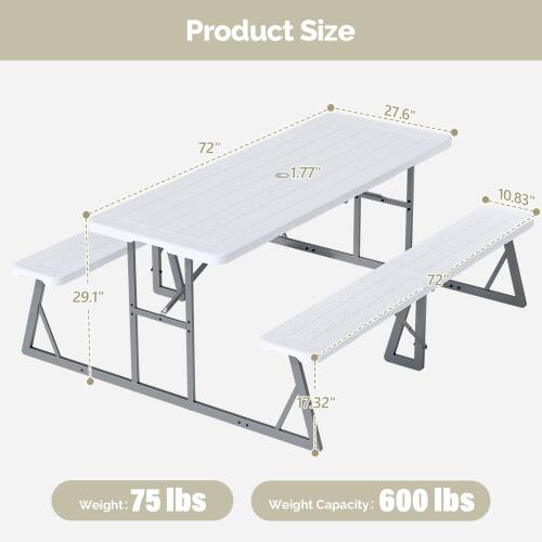 Product Size: 27.6" x 72" x 1.77" x 10.83" x 29.1" x 72" x 17.32"  
Weight: 75 lbs  
Weight Capacity: 600 lbs