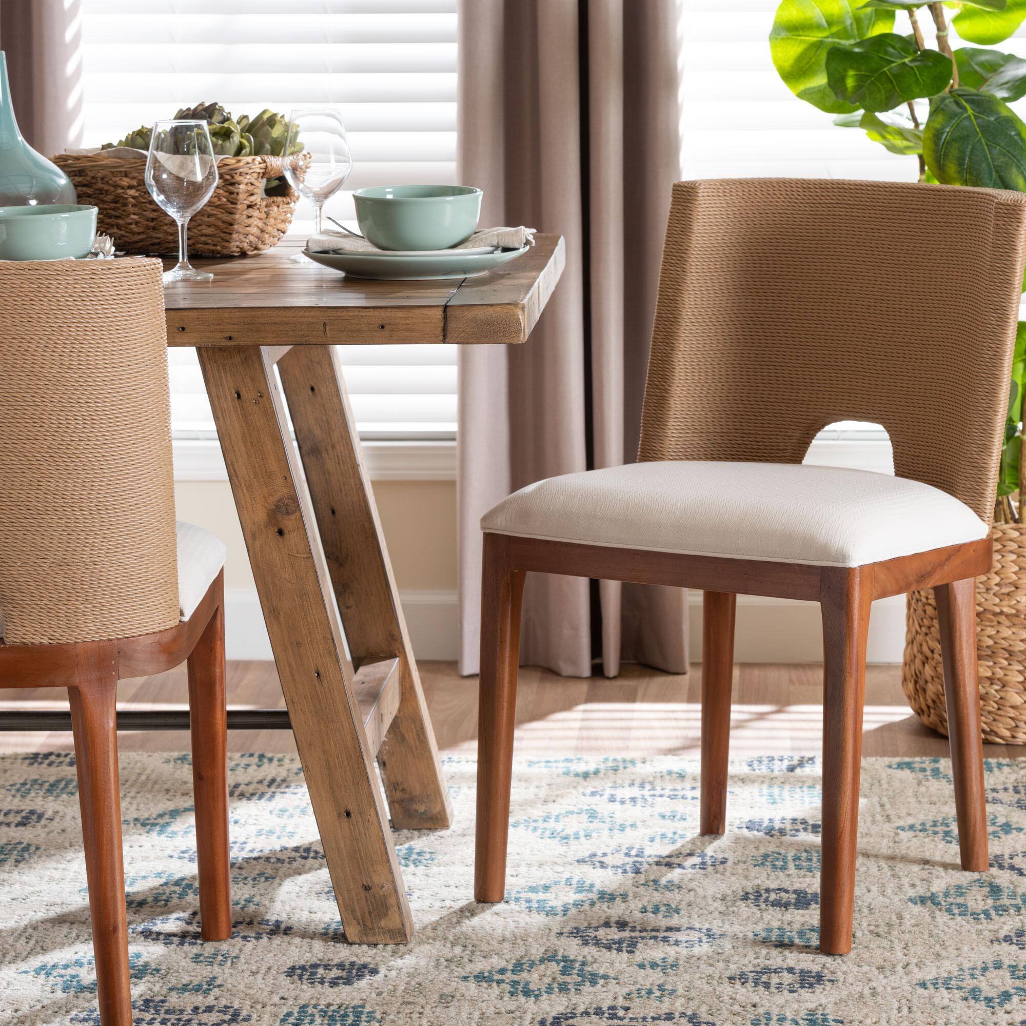 Alt View 4. bali & pari - Norely Dining Chair with Woven Seagrass Back - Light Brown/White.